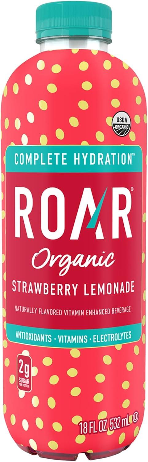imageROAR Hydratation Complte Bio Boissons lectrolytes avec Vitamines C B5 B12 Sans OGM sans Gluten Fraise Citronnade 12 pc