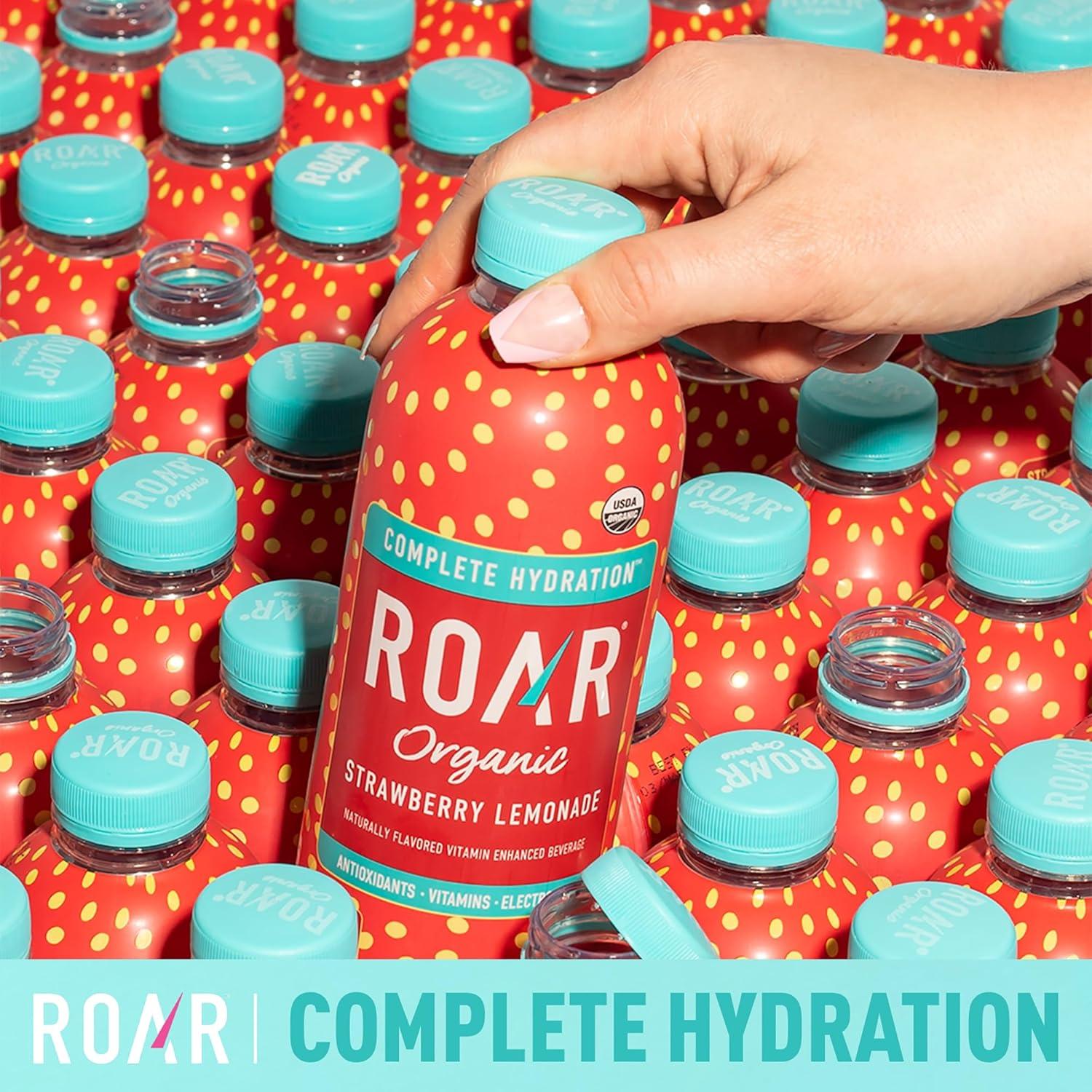 imageROAR Hydratation Complte Bio Boissons lectrolytes avec Vitamines C B5 B12 Sans OGM sans Gluten Fraise Citronnade 12 pc