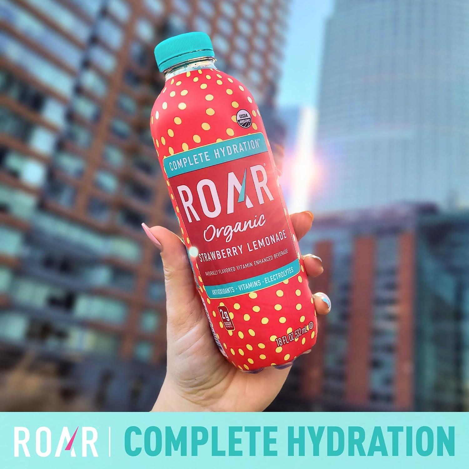 imageROAR Hydratation Complte Bio Boissons lectrolytes avec Vitamines C B5 B12 Sans OGM sans Gluten Fraise Citronnade 12 pc