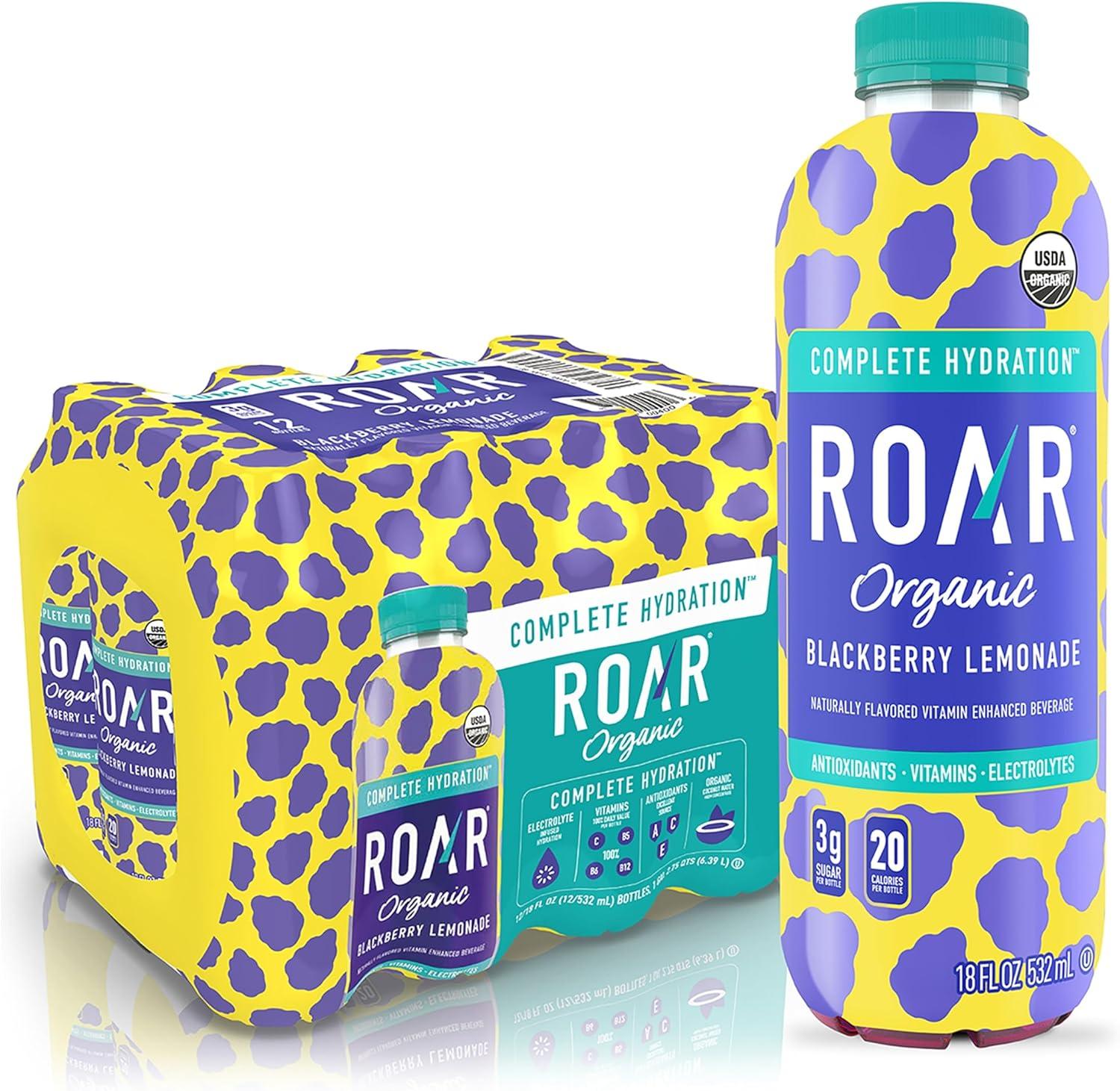 imageROAR Hydratation Complte Bio Boissons lectrolytes avec vitamines C B5 B12 Sans OGM sans Gluten Mre Citronnade 12 pc