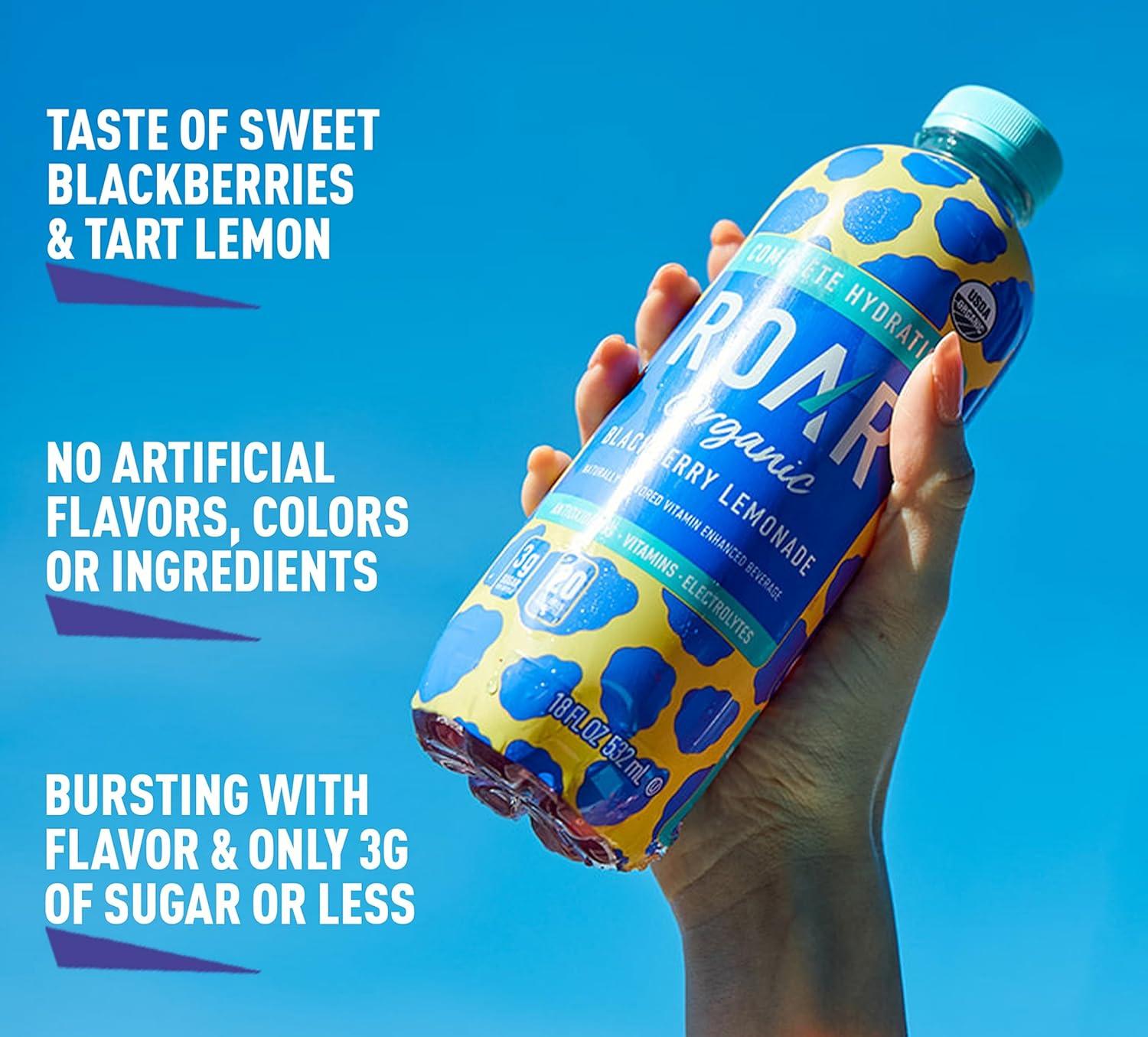 imageROAR Hydratation Complte Bio Boissons lectrolytes avec vitamines C B5 B12 Sans OGM sans Gluten Mre Citronnade 12 pc