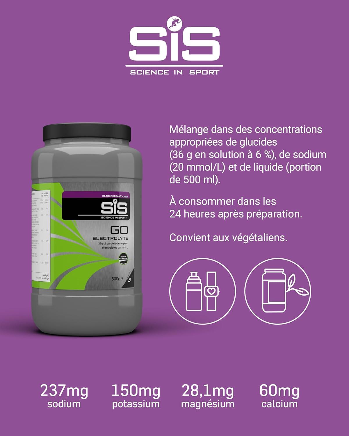 imageScience in Sport GO Poudre dlectrolytes 16kg Orange Boisson sportive vegan Poudre pour boisson isotonique pour lquilibre lectrolytique et hydriqueCassis