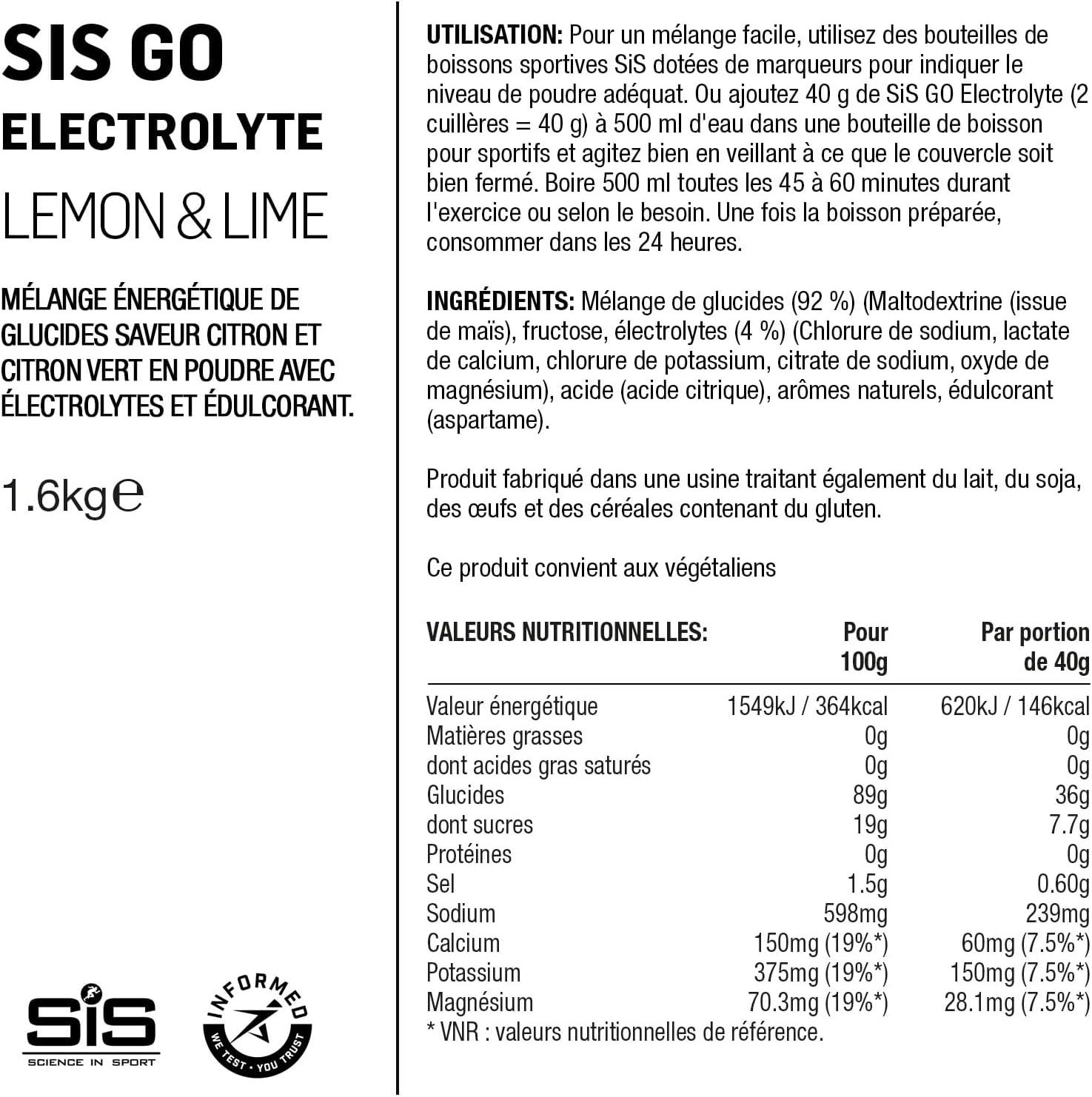imageScience in Sport GO Poudre dlectrolytes 16kg Orange Boisson sportive vegan Poudre pour boisson isotonique pour lquilibre lectrolytique et hydriqueCitron et Citron Vert