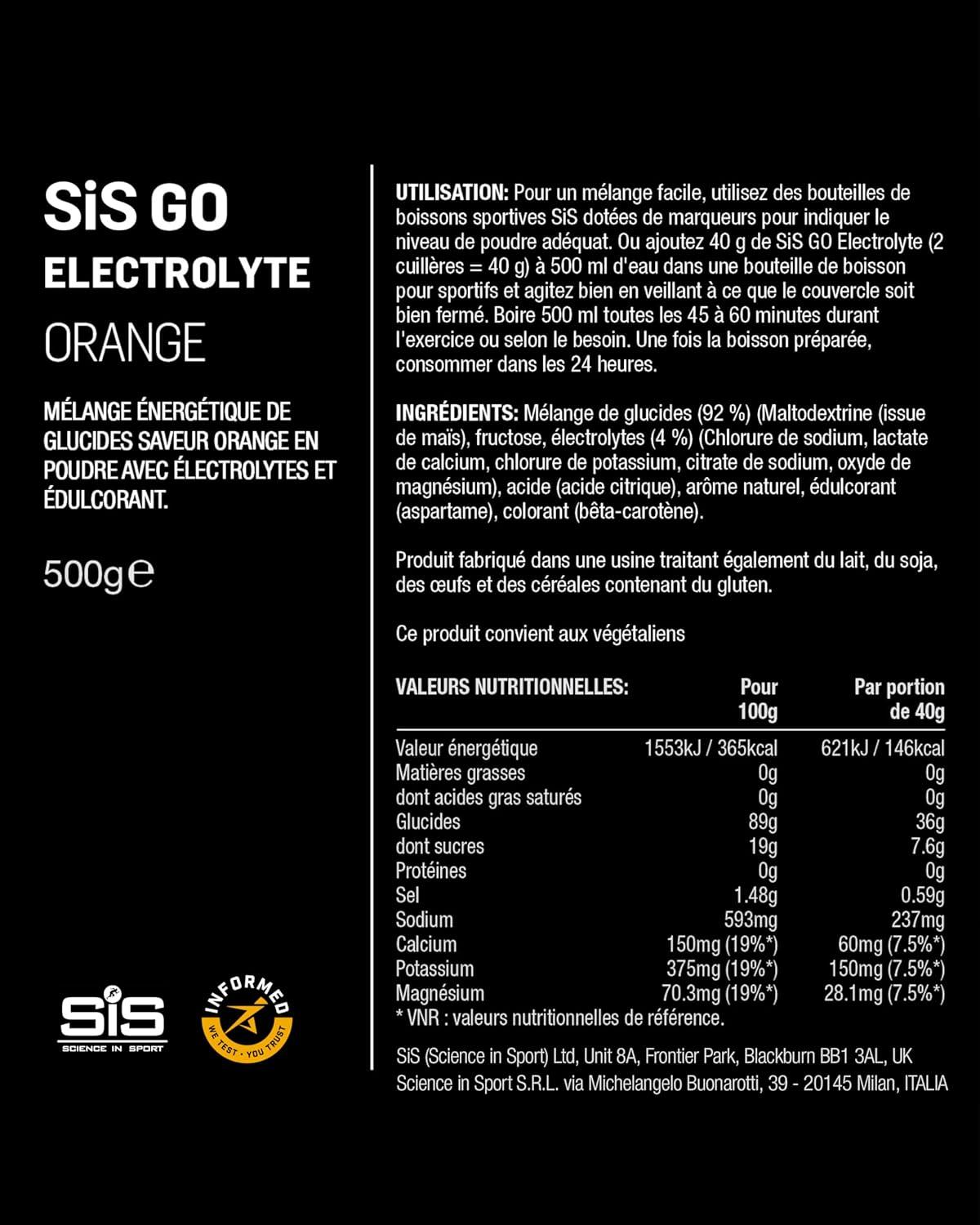 imageScience in Sport GO Poudre dlectrolytes 16kg Orange Boisson sportive vegan Poudre pour boisson isotonique pour lquilibre lectrolytique et hydriqueOrange