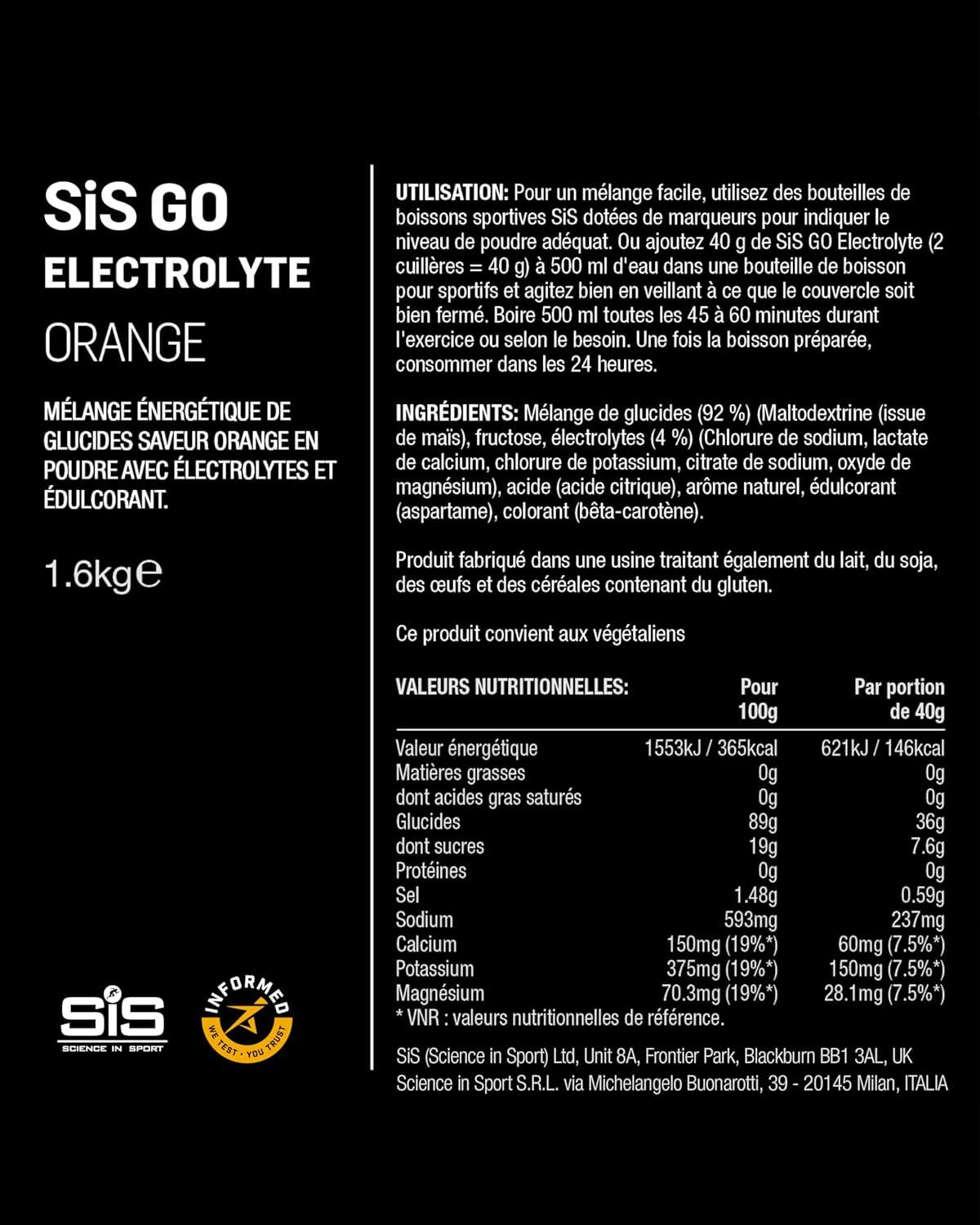 imageScience in Sport GO Poudre dlectrolytes 16kg Orange Boisson sportive vegan Poudre pour boisson isotonique pour lquilibre lectrolytique et hydriqueOrange