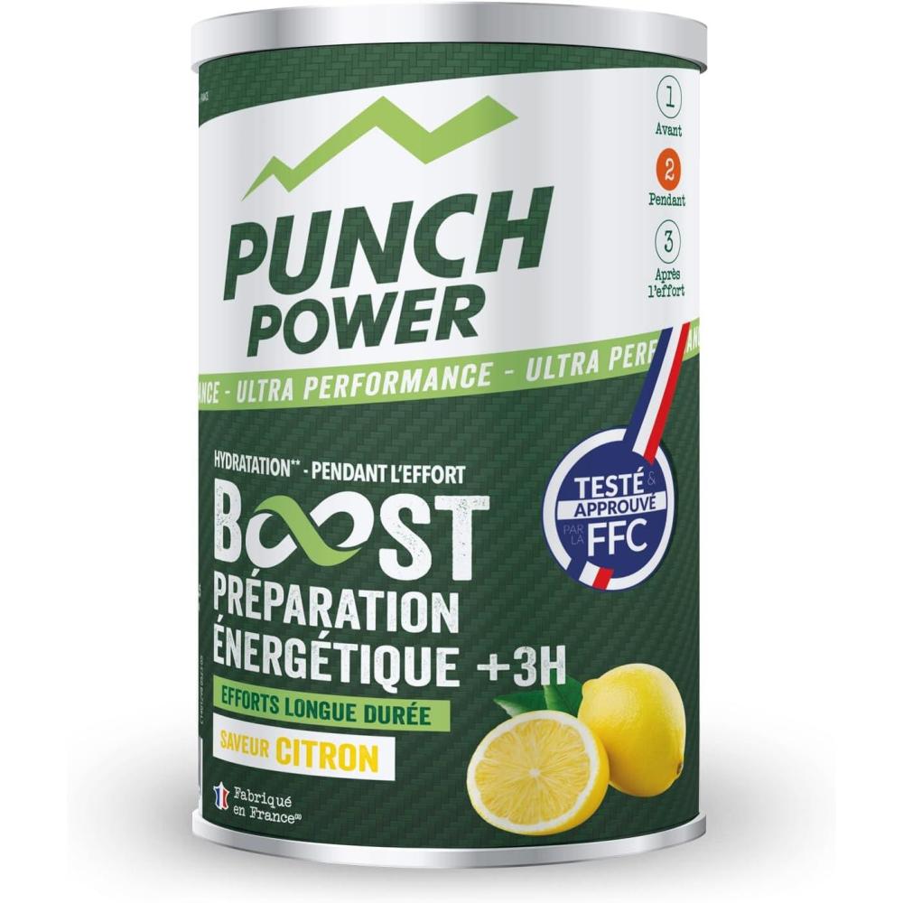 imageBoisson energetique PUNCH POWER Boost nergtique 3H Poudre energisante sport energie ampamp hydratation Vitamine b12 glucides electrolytes Got citron Made in France