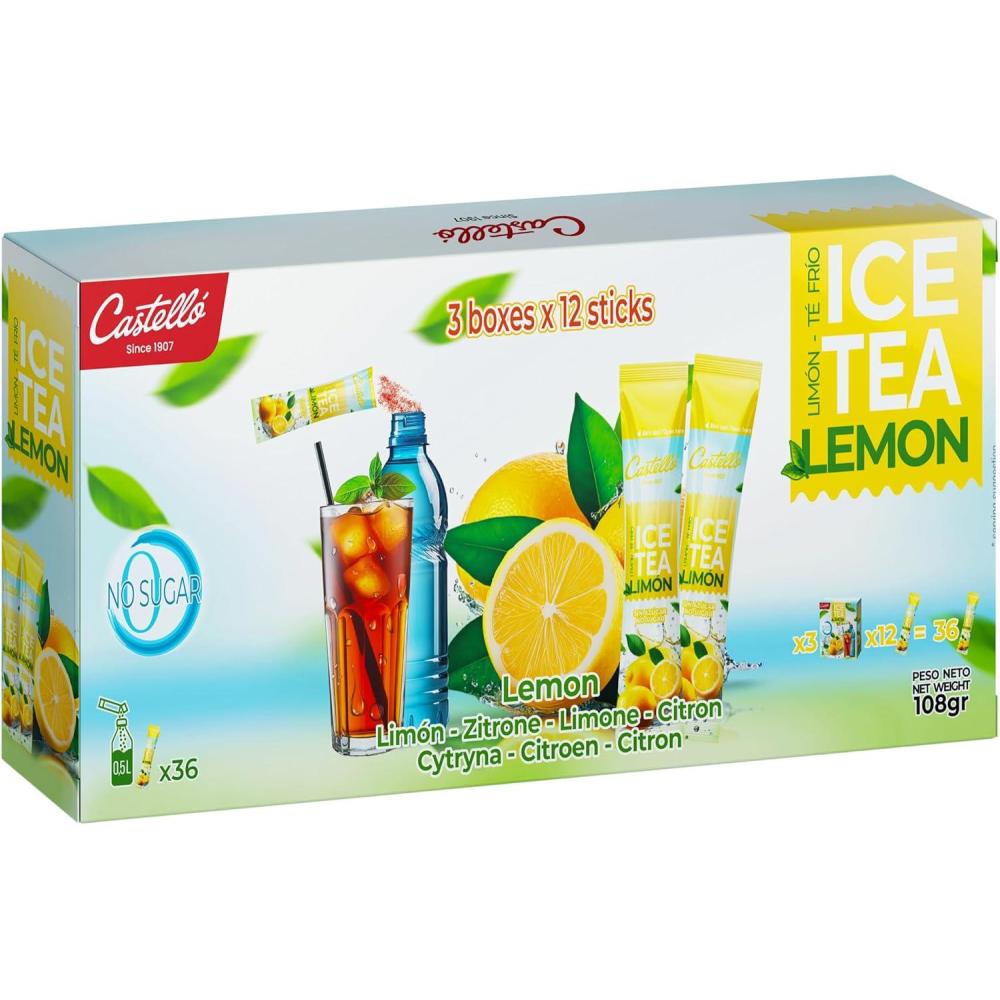 imageCastello since 1907 Th Glac Ice Tea Iced Tea Zro en Sachets Citron Total 36 Sachets 1 Sachet 500 ml de Boisson Zro Calorie Sans Sucres Sans Aspartame