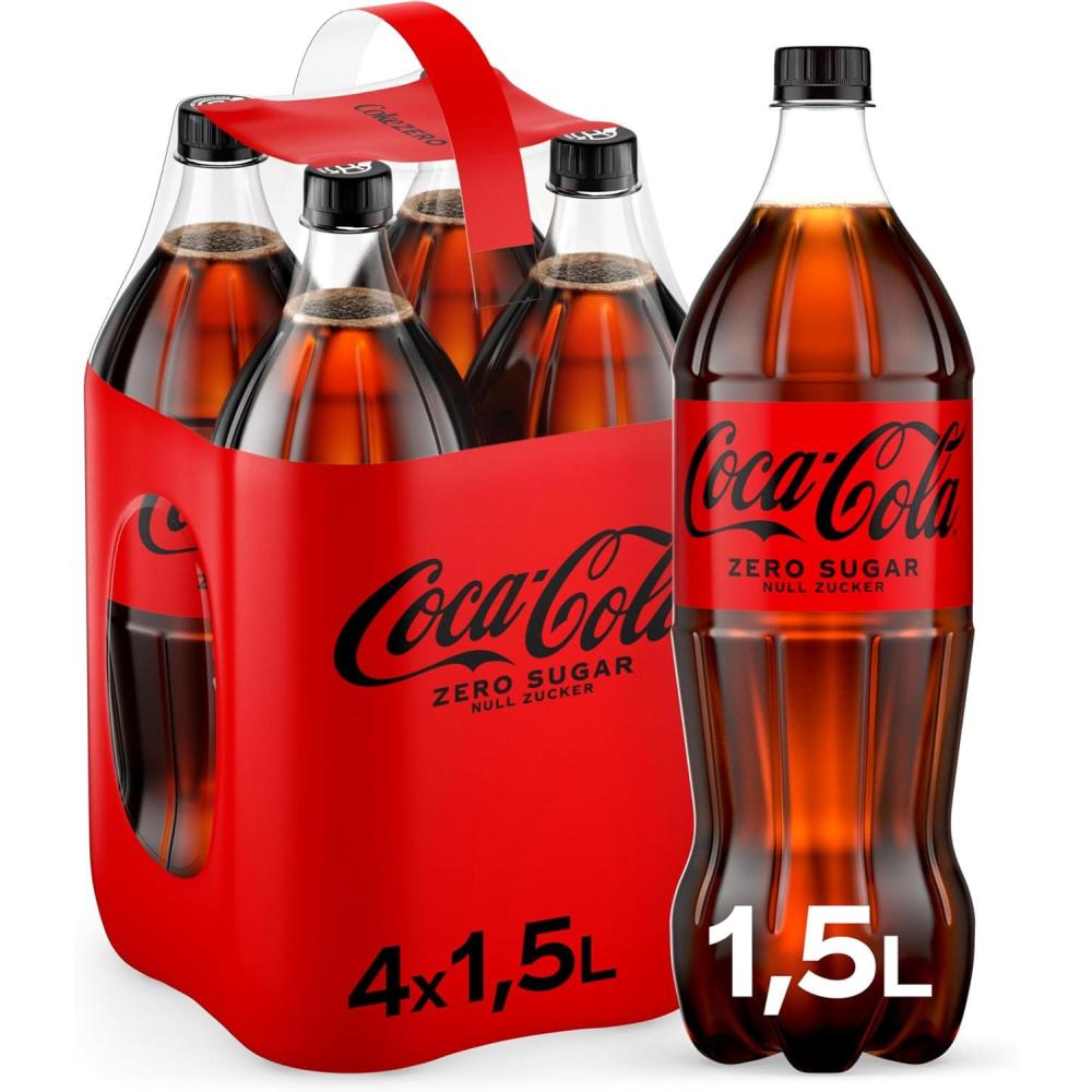 imageCocaCola Zero Sugar Boisson rafrachissante contenant de la cafine au got original de CocaCola zro sucre et sans calories Boisson rafrachissante en bouteilles jetables 4 x 1500 ml