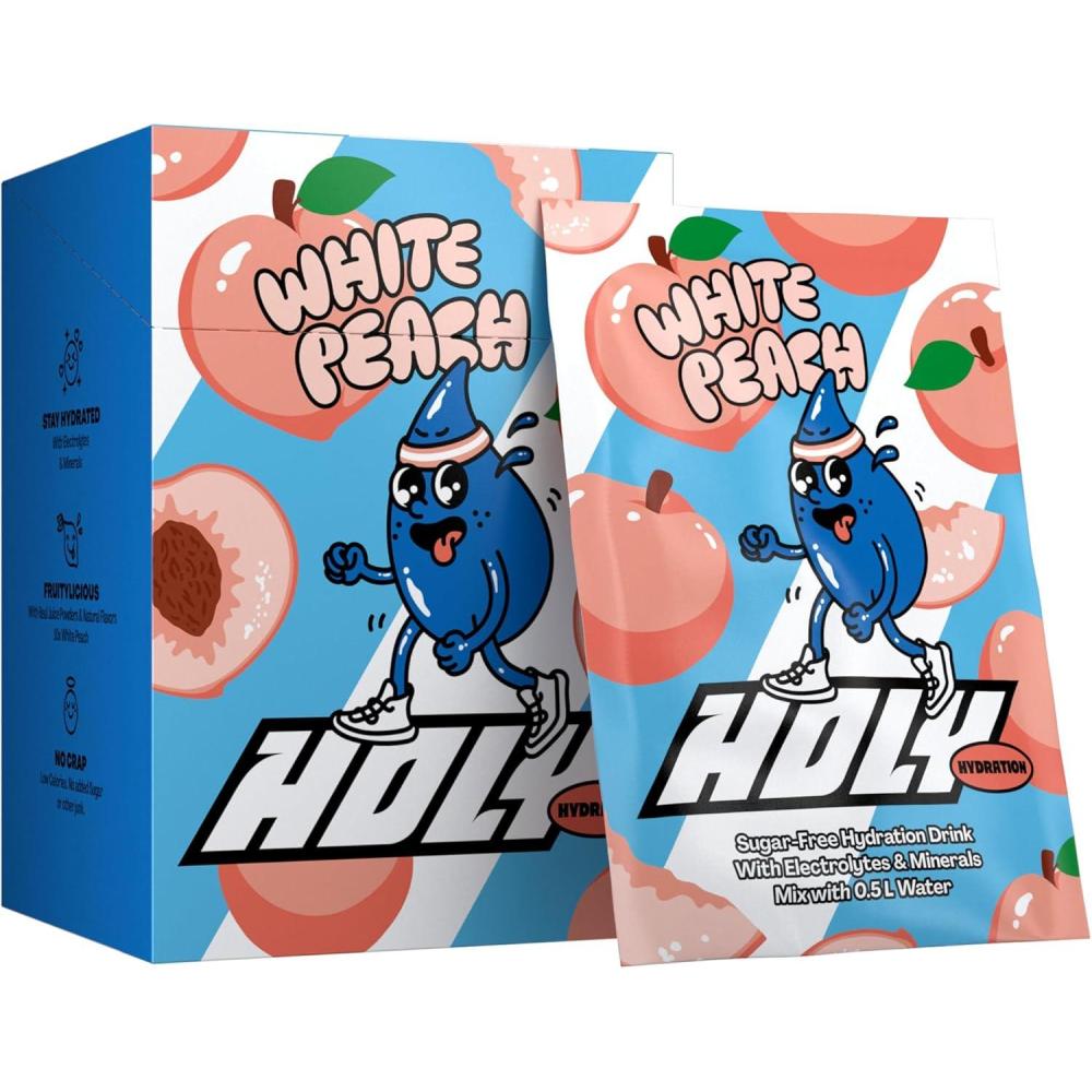 imageHOLY Hydration Lot de 10 botes de dgustation canneberge en poudre au got canneberge 10 portions dlectrolytes et minraux prcieux Boisson dhydratation Vgtalien avec armes de fruitsWhite Peach