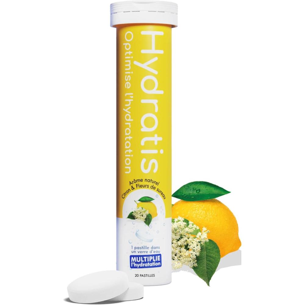 imageHYDRATIS Pastilles Hydratation Electrolytes CitronFleur de Sureau Amliore lHydratation et Favorise lnergie Formule Isotonique Sport Rcupration Bientre 1 tube 20 Pastilles1 TUBE