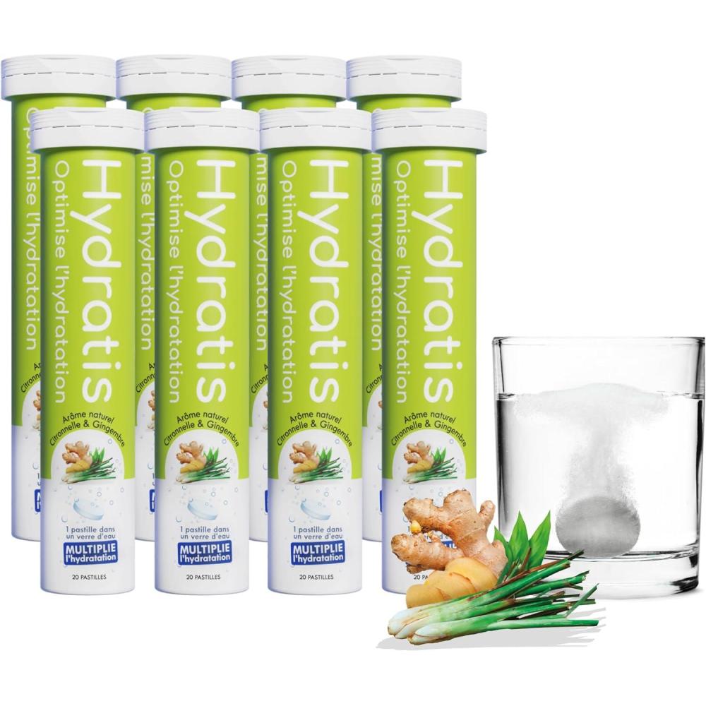 imageHYDRATIS  Pastilles Hydratation Electrolytes  CitronnelleGingembre  Amliore lHydratation et Favorise lnergie  Formule Isotonique  Sport Rcupration Bientre  2 tubes 40 PastillesPack 8