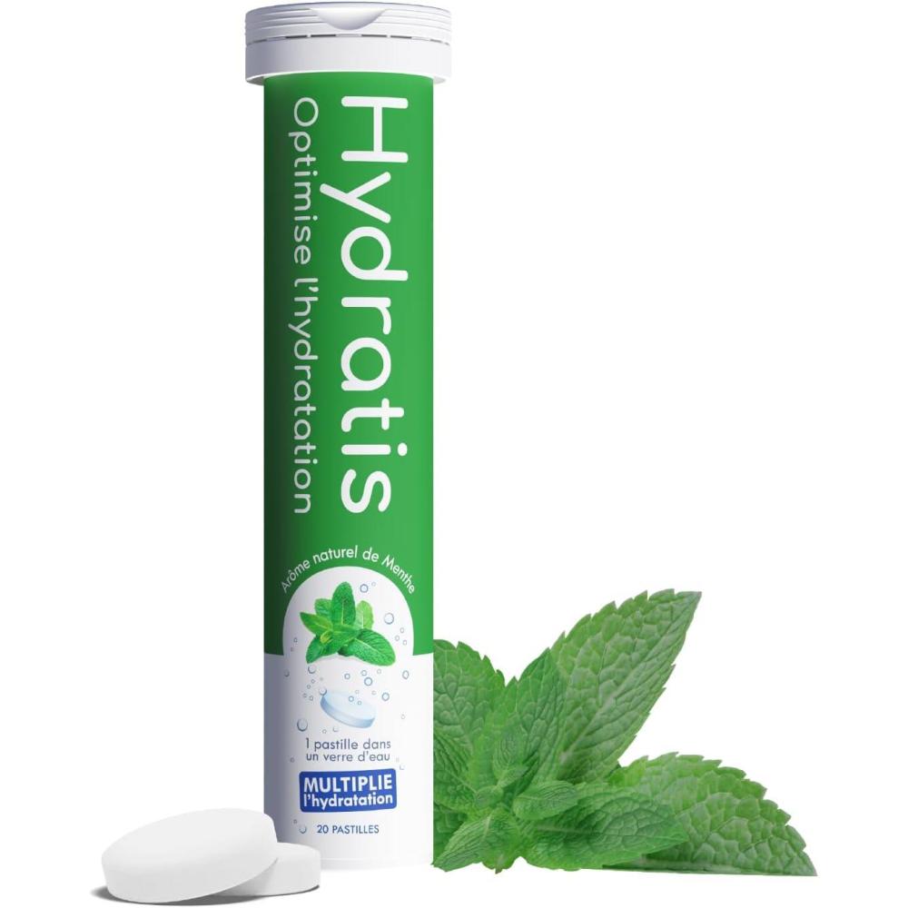 imageHYDRATIS Pastilles Hydratation Electrolytes Menthe Amliore lHydratation et Favorise lnergie Formule Isotonique Sport Rcupration Bientre 1 tube 20 Pastilles