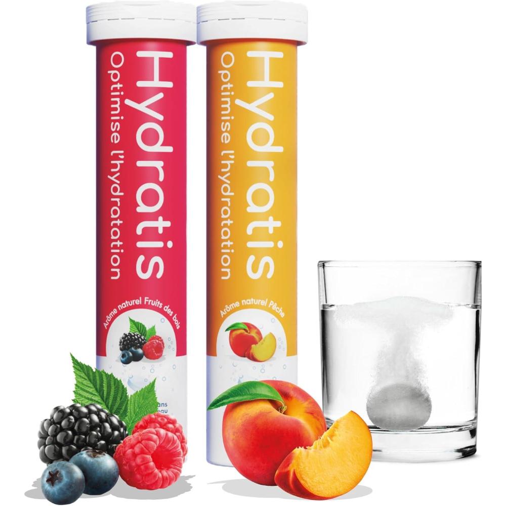 imageHYDRATIS Pastilles Hydratation Electrolytes Mix Fruits des Bois Pche Amliore lHydratation et Favorise lnergie Formule Isotonique Sport Rcupration 2 tubes 40 PastillesFruit des Bois Pche