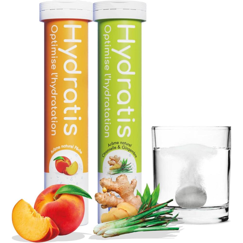 imageHYDRATIS Pastilles Hydratation Electrolytes Mix Fruits des Bois Pche Amliore lHydratation et Favorise lnergie Formule Isotonique Sport Rcupration 2 tubes 40 PastillesGingembre Pche