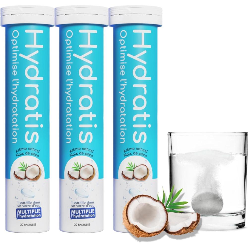 imageHYDRATIS  Pastilles Hydratation Electrolytes  Noix de Coco  Amliore lHydratation et Favorise lnergie  Formule Isotonique  Sport Rcupration Bientre  1 tube 20 Pastilles3 TUBES
