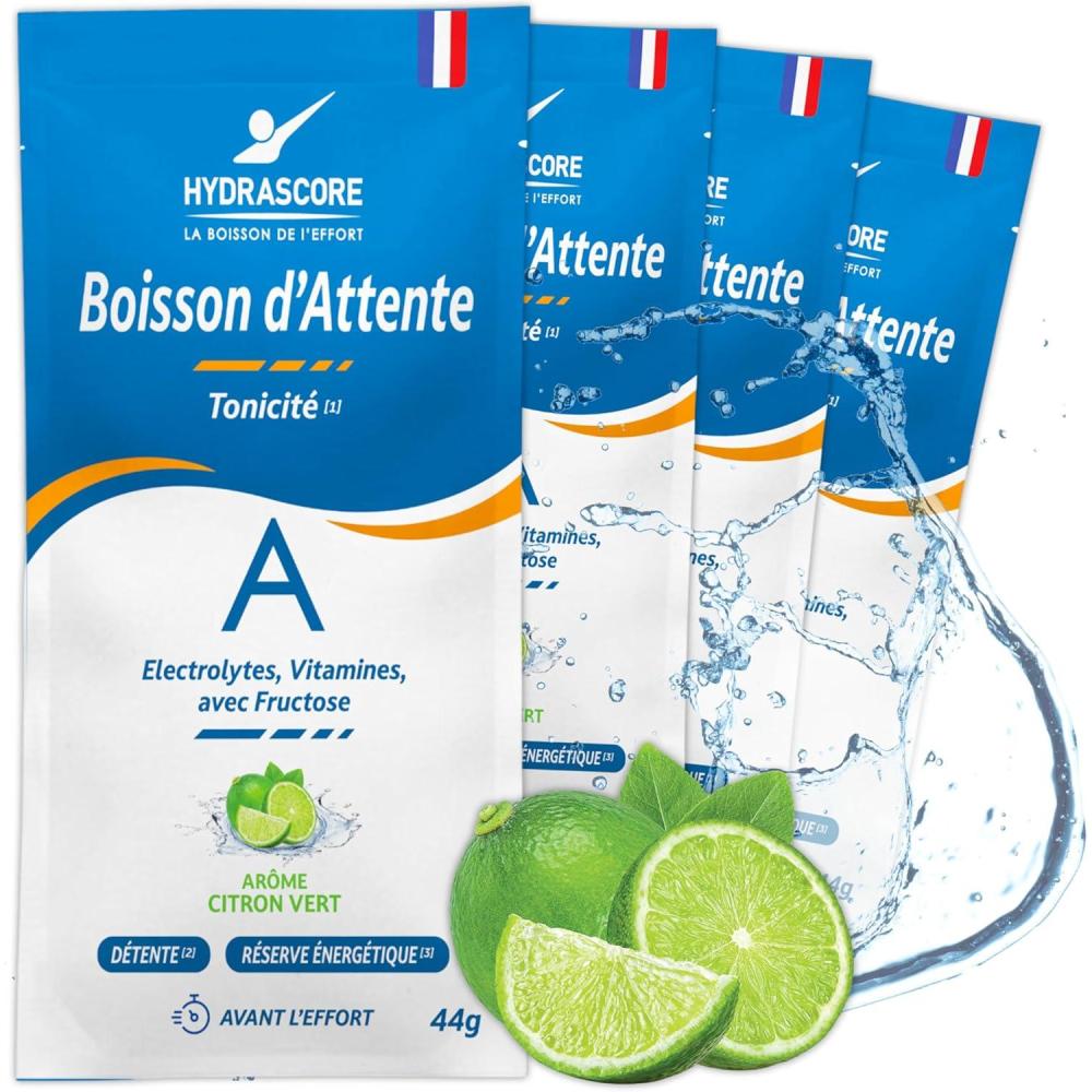 imageHydrascore  Boisson dAttente Citron Vert 4 Dosettes  Boisson Hypotonique Avant lEffort  Apporte nergie Progressive  Glucides LArginine lectrolytes ampamp 6 Vitamines  Running Vlo  H1041