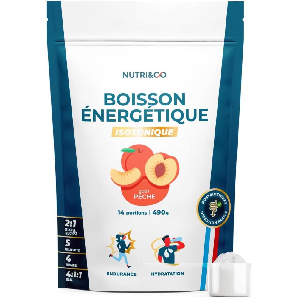 imageNUTRI ampamp CO Boisson nergtique Isotonique en Poudre  Ratio 21 GlucoseFructose avec BCAA lectrolytes Postbiotiques ampamp Gingembre  Running Vlo Hyrox  490g got pche  Fabriqu en France