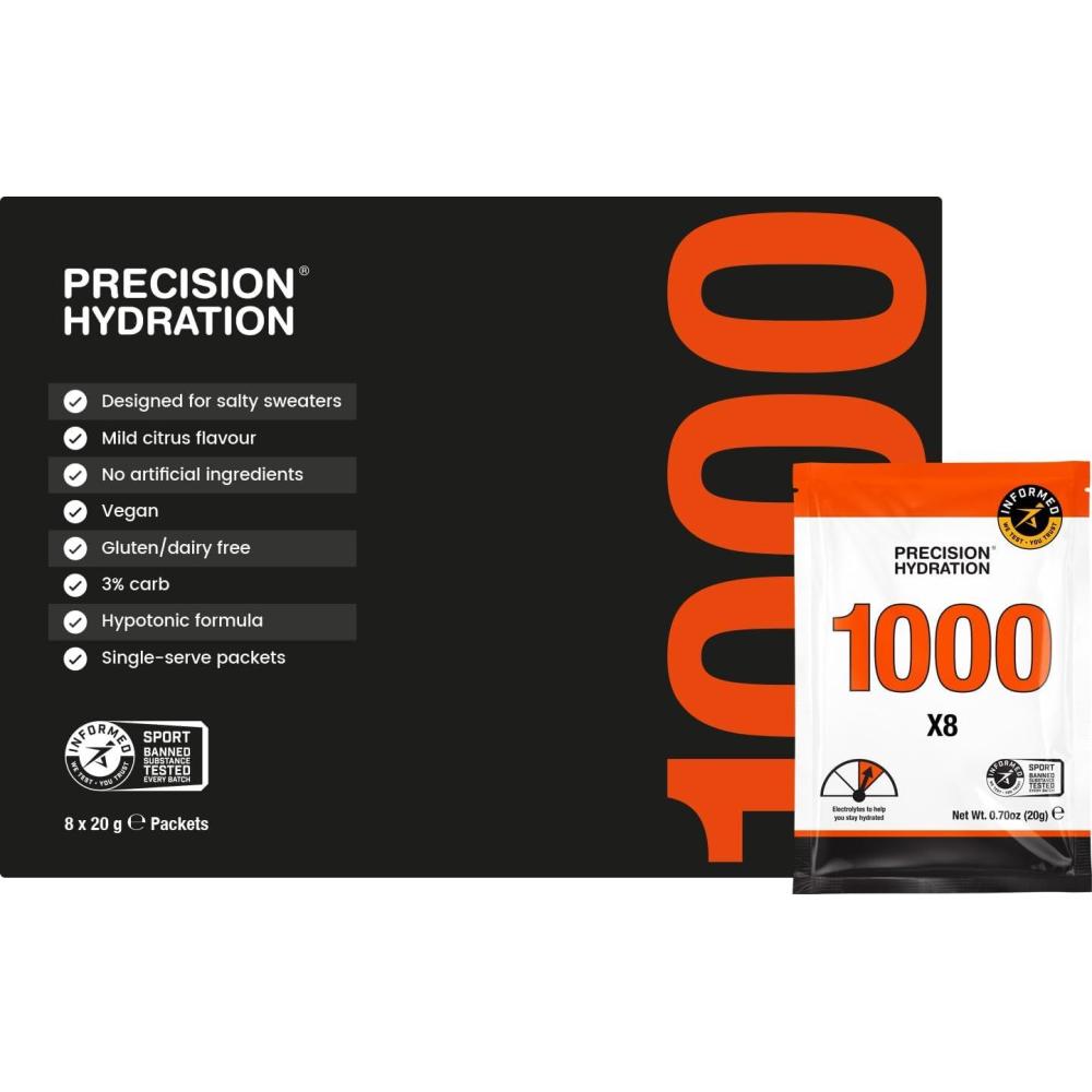 imagePrecision Hydration Mlange de Boisson lectrolyte  Sans ingrdients artificiels Poudres dlectrolytes  Plusieurs Concentrations  Portions Individuelles tanches  Pack of 8 1000 mgL  Orange1000 mgL  Orange