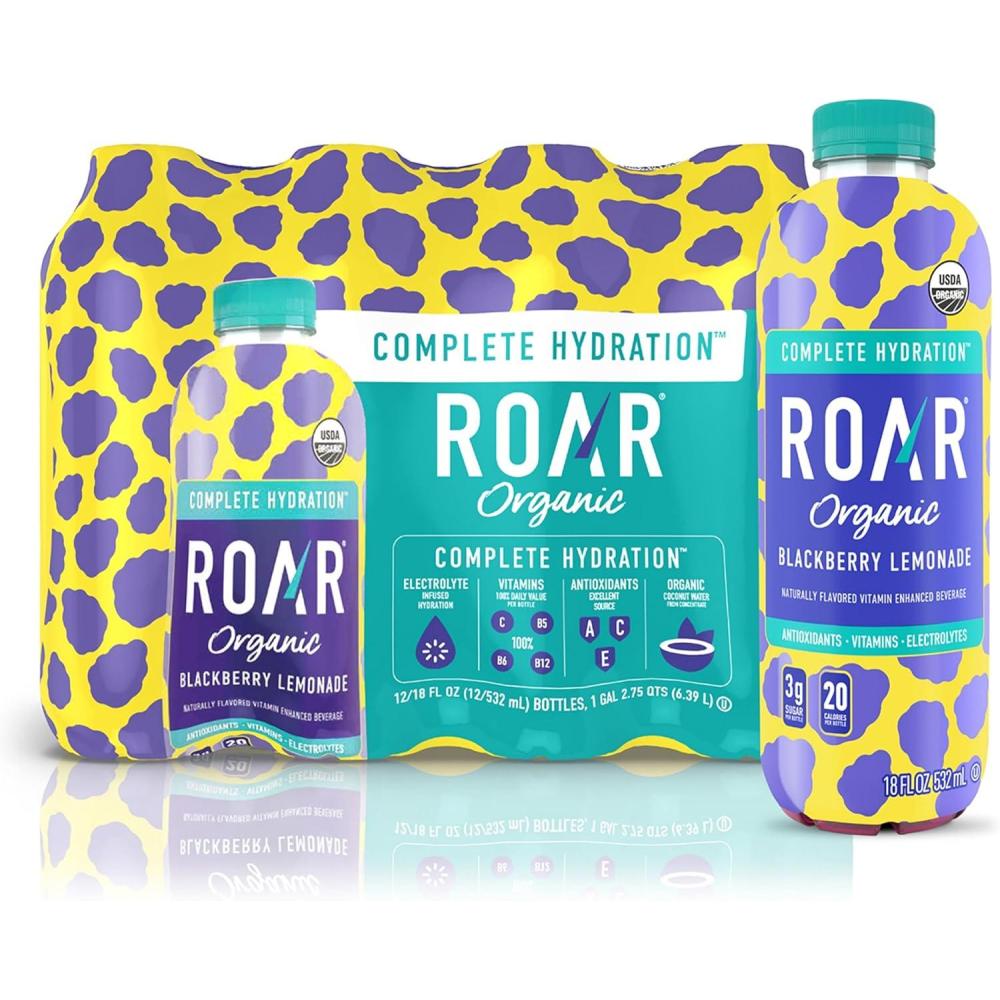 imageROAR Hydratation Complte Bio Boissons lectrolytes avec vitamines C B5 B12 Sans OGM sans Gluten Mre Citronnade 12 pc
