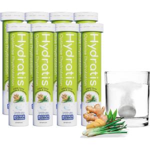 HYDRATIS – Pastilles Hydratation Electrolytes – Citronnelle/Gingembre – Améliore l&rsquo;Hydratation et Favorise l&rsquo;Énergie – Formule Isotonique – Sport, Récupération, Bien-être – 2 tubes (40 Pastilles)(Pack 8)