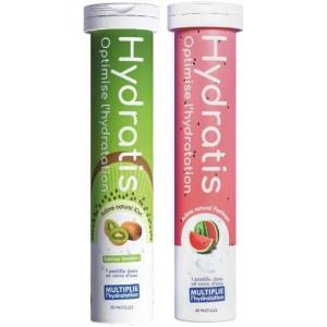 HYDRATIS – Pastilles Hydratation Electrolytes – Mix Fruits des Bois + Pêche – Améliore l&rsquo;Hydratation et Favorise l&rsquo;Énergie – Formule Isotonique – Sport, Récupération – 2 tubes (40 Pastilles)(Kiwi + Pastèque)