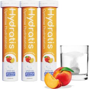HYDRATIS – Pastilles Hydratation Electrolytes – Pêche – Améliore l&rsquo;Hydratation et Favorise l&rsquo;Énergie – Formule Isotonique – Sport, Récupération, Bien-être – 1 mini tube (10 Pastilles)(3 TUBES)