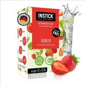 INSTICK | Boisson instantanée sans sucre saveur fraise – 12 bâtonnets pour 0,5 l chacun