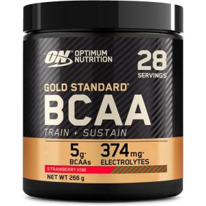 Optimum Nutrition Gold Standard BCAA Train + Sustain, poudre d&rsquo;acides aminés pré-entraînement, boisson sportive, vitamine C, zinc, magnésium et électrolytes, saveur fraise & kiwi, 28 doses, 266 g(Fraise Kiwi)