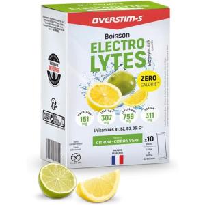 Overstim.s – Boisson Electrolytes (10 Sachets) – Zéro Calorie – 4 électrolytes (Sodium, Calcium, Magnésium, Potassium) -5 Vitamines (B1, B2, B3, B6, C) – Citron Citron-vert(Citron-vert)