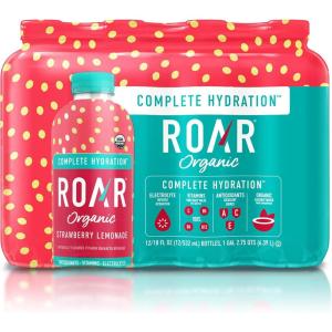 ROAR Hydratation Complète Bio – Boissons Électrolytes avec Vitamines C, B5, B12 – Sans OGM, sans Gluten – Fraise Citronnade – 12 pc.