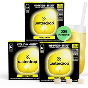 waterdrop® Coffret Microenergy, Boisson Énergisante Sans Sucre, Boisson Gazeuse avec Arôme de Cerise, 36 Cubes Effervescents avec 90 mg de Caféine Naturelle, Vitamines B et C(Turbo Boost)