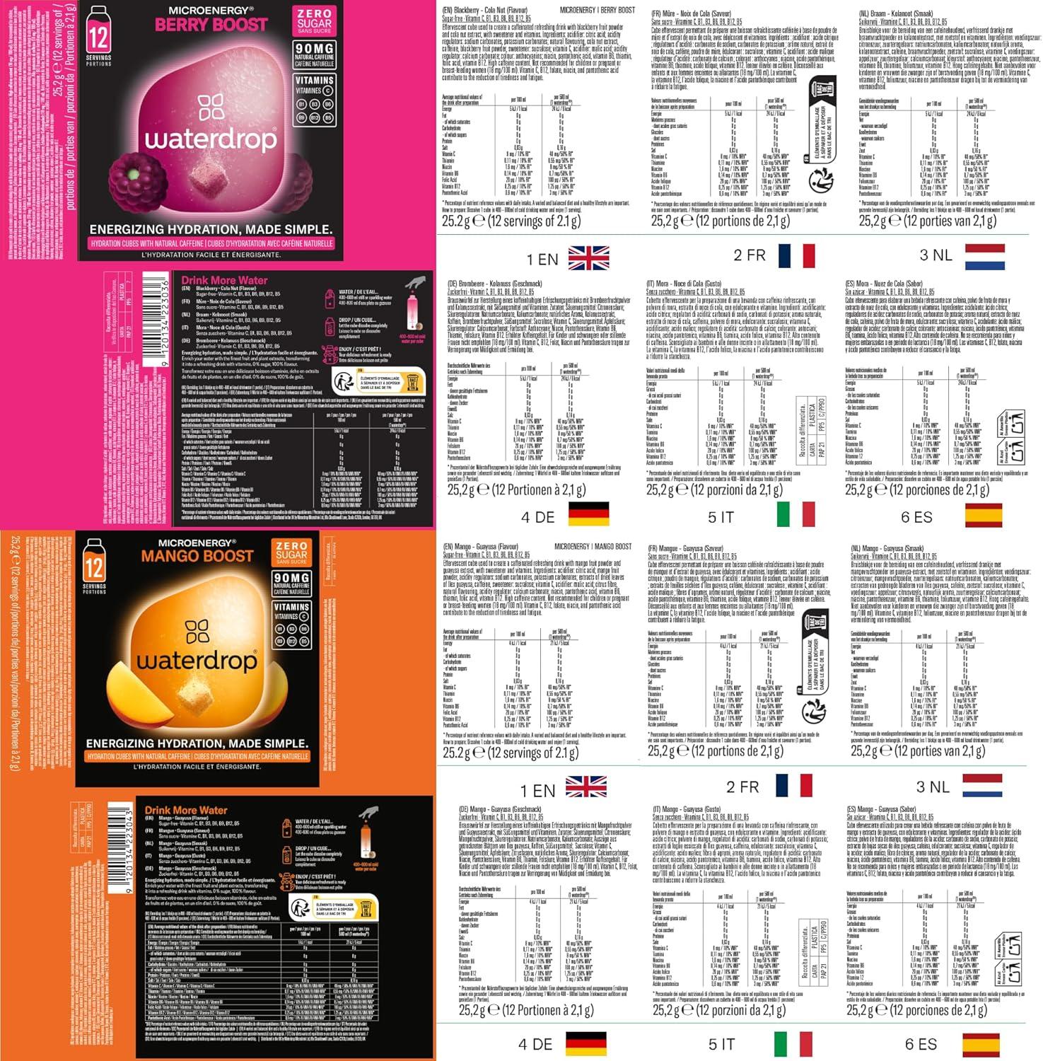 imagewaterdrop Coffret Microenergy Boisson nergisante Sans Sucre Boisson Gazeuse avec Arme de Cerise 36 Cubes Effervescents avec 90 mg de Cafine Naturelle Vitamines B et CCoffret Microenergy Boost