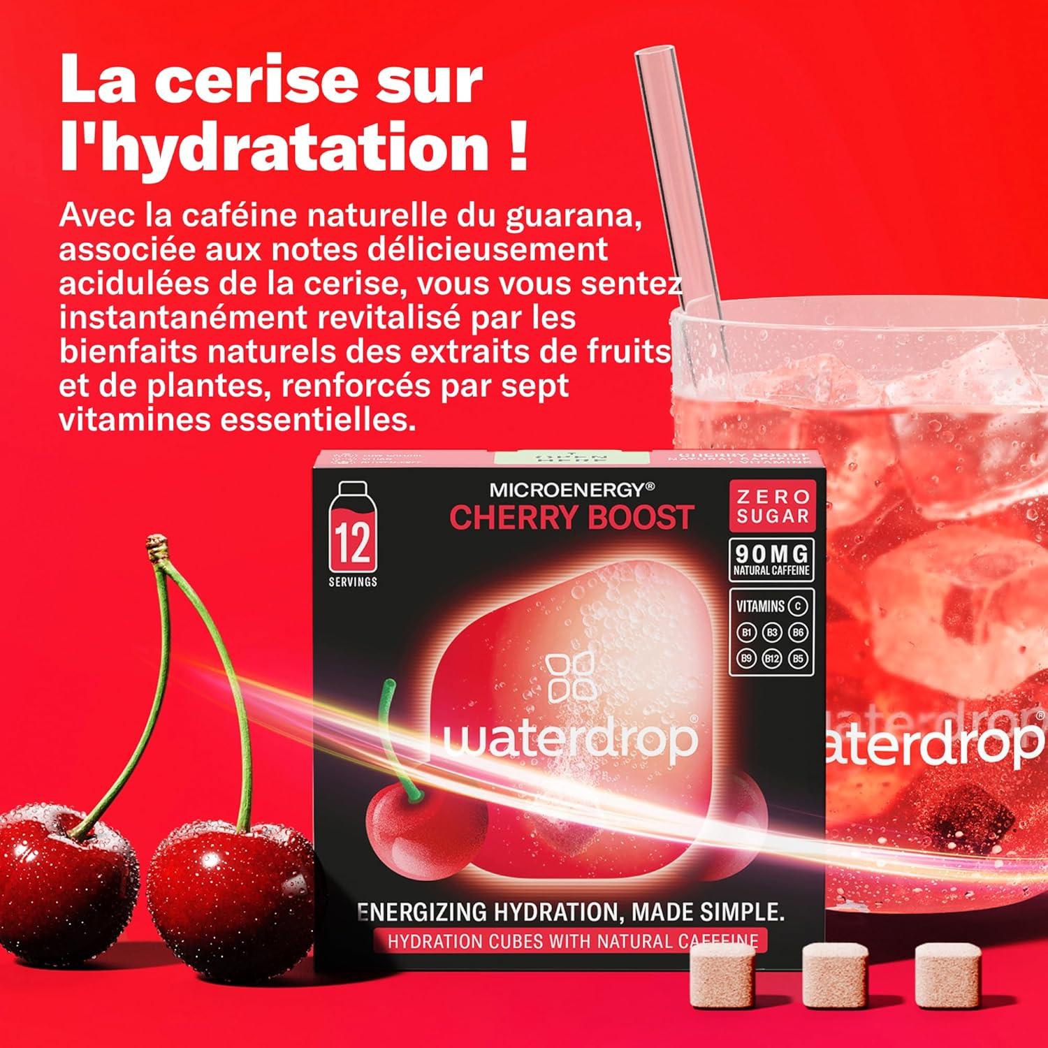 imagewaterdrop Coffret Microenergy Boisson nergisante Sans Sucre Boisson Gazeuse avec Arme de Cerise 36 Cubes Effervescents avec 90 mg de Cafine Naturelle Vitamines B et CCoffret CHERRY Boost