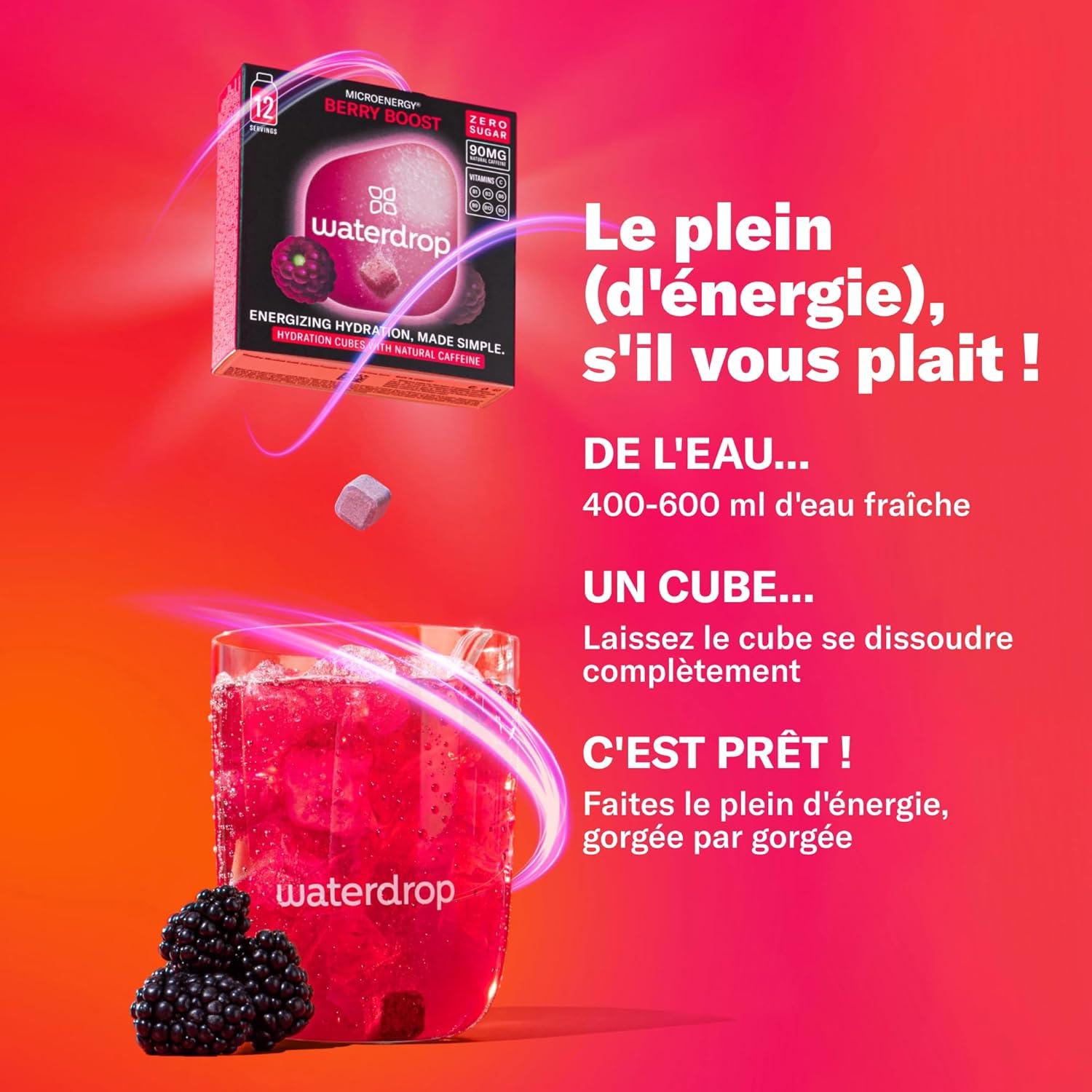 imagewaterdrop Coffret Microenergy Boisson nergisante Sans Sucre Boisson Gazeuse avec Arme de Cerise 36 Cubes Effervescents avec 90 mg de Cafine Naturelle Vitamines B et CCoffret Microenergy Boost