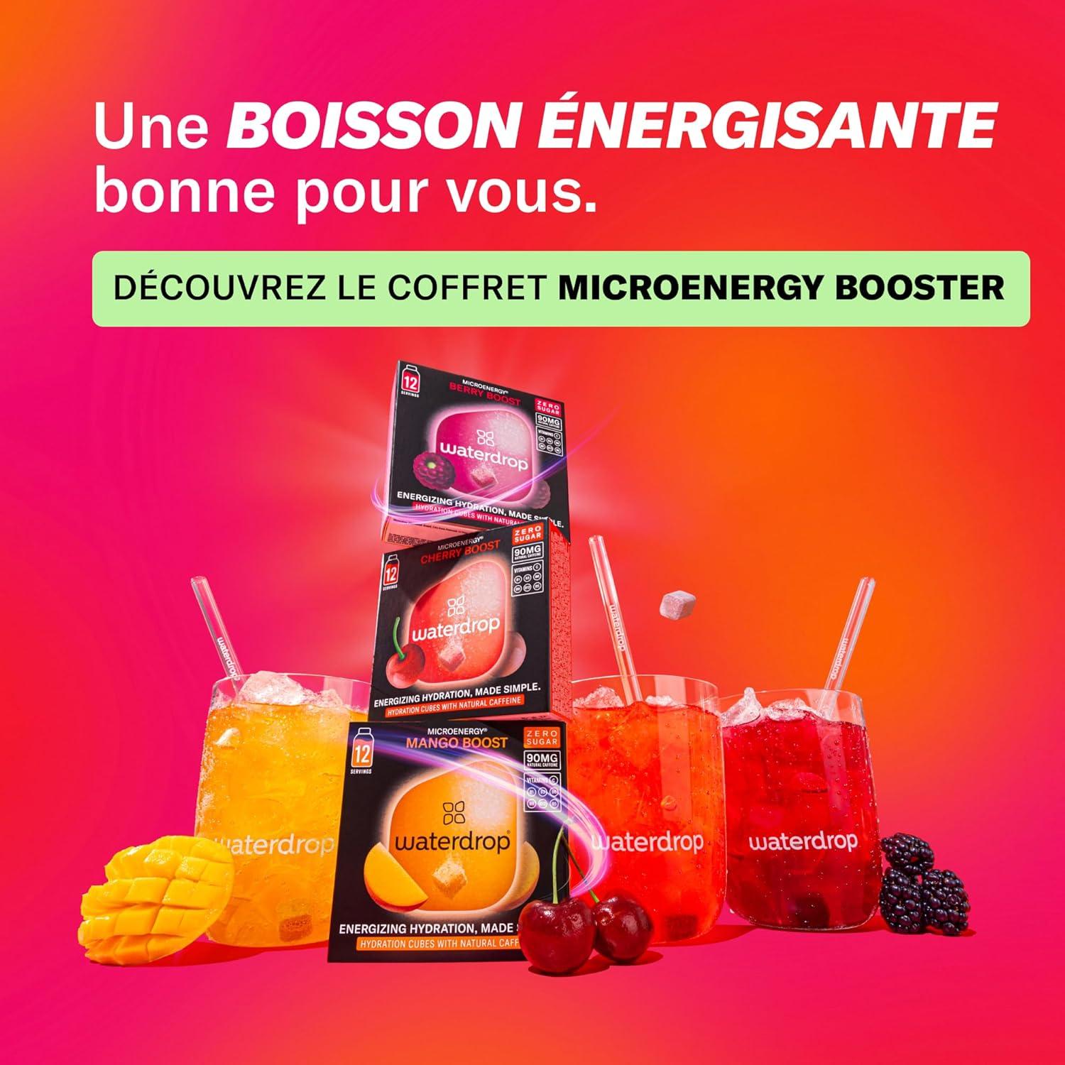 imagewaterdrop Coffret Microenergy Boisson nergisante Sans Sucre Boisson Gazeuse avec Arme de Cerise 36 Cubes Effervescents avec 90 mg de Cafine Naturelle Vitamines B et CCoffret Microenergy Boost