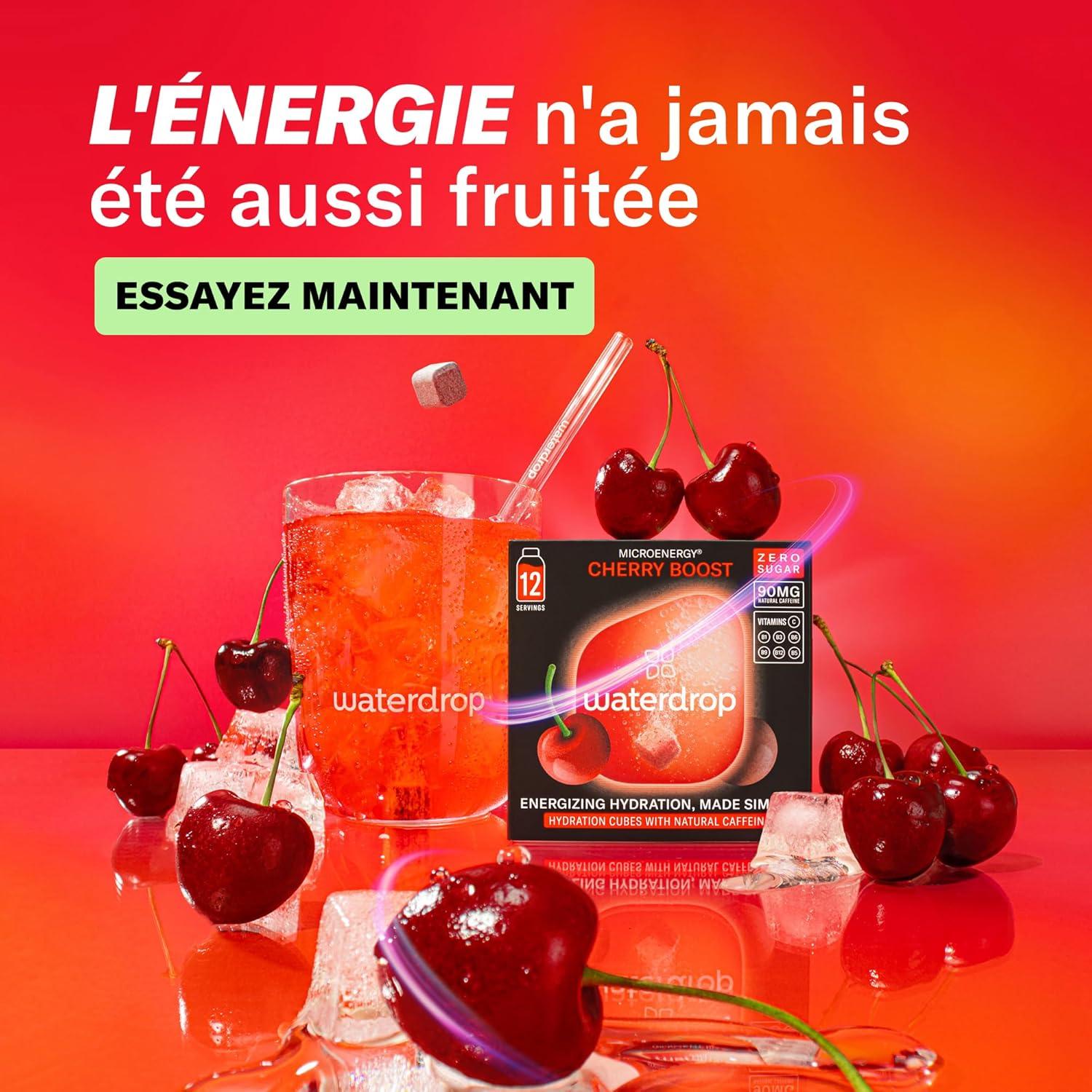 imagewaterdrop Coffret Microenergy Boisson nergisante Sans Sucre Boisson Gazeuse avec Arme de Cerise 36 Cubes Effervescents avec 90 mg de Cafine Naturelle Vitamines B et CCoffret CHERRY Boost