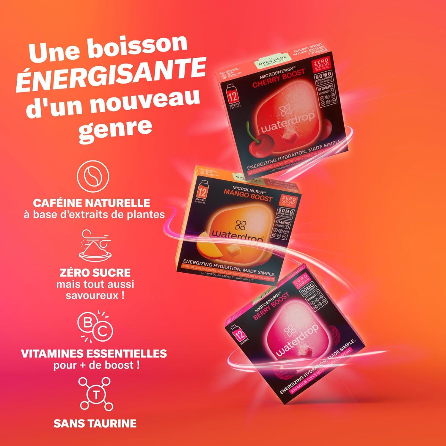 imagewaterdrop Coffret Microenergy Boisson nergisante Sans Sucre Boisson Gazeuse avec Arme de Cerise 36 Cubes Effervescents avec 90 mg de Cafine Naturelle Vitamines B et CCoffret Microenergy Boost