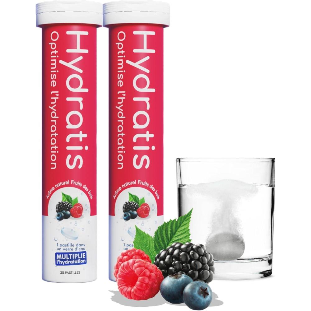 imageHYDRATIS Pastilles Hydratation Electrolytes Fruits des Bois Amliore lHydratation et Favorise lnergie Formule Isotonique Sport Rcupration Bientre 1 mini tube 10 Pastilles2 TUBES