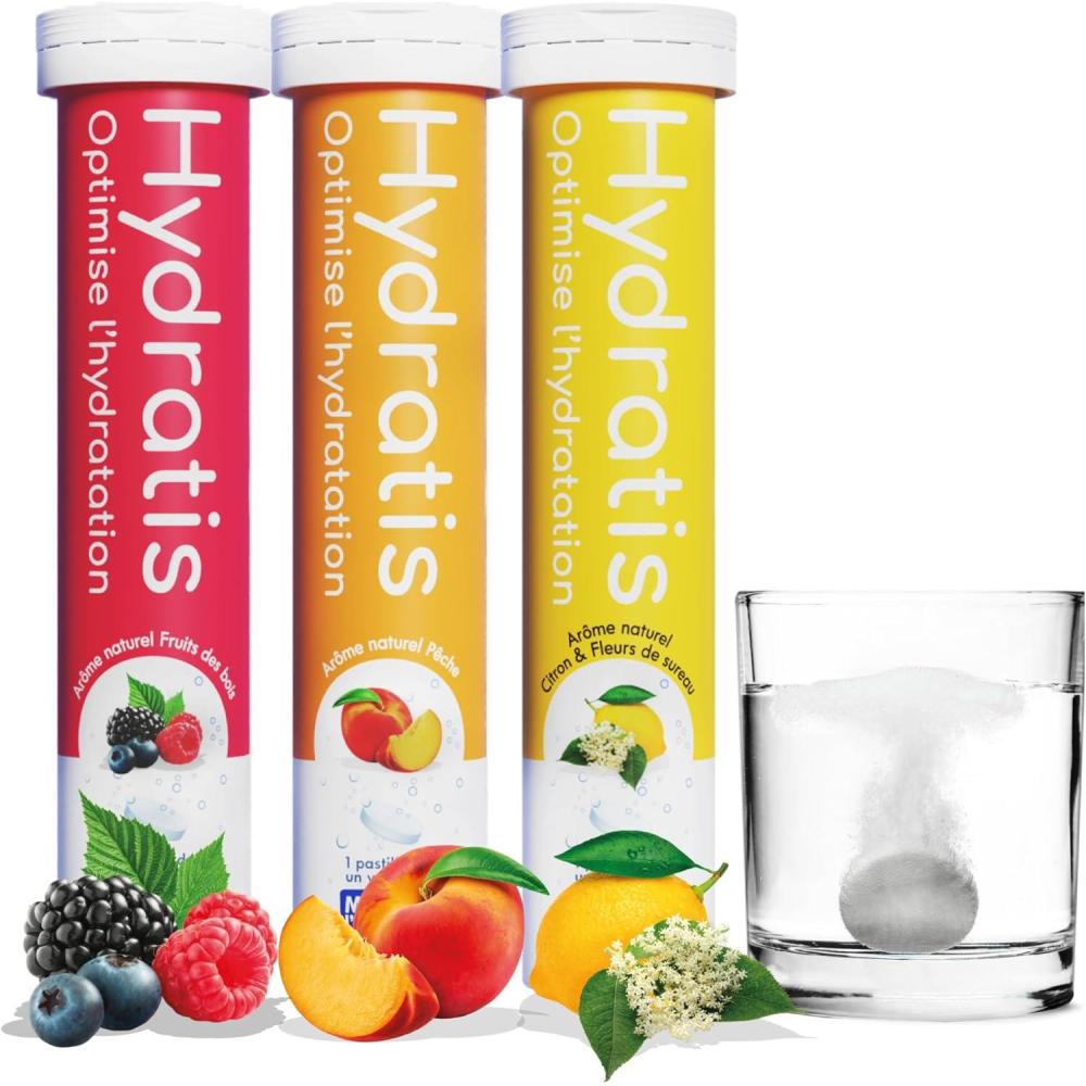 imageHYDRATIS  Pastilles Hydratation Electrolytes  Mix Fruits des Bois  Pche  CitronSureau  Amliore lHydratation et Favorise lnergie  Sport Rcupration  3 tubes 60 PastillesPack 3 Tubes