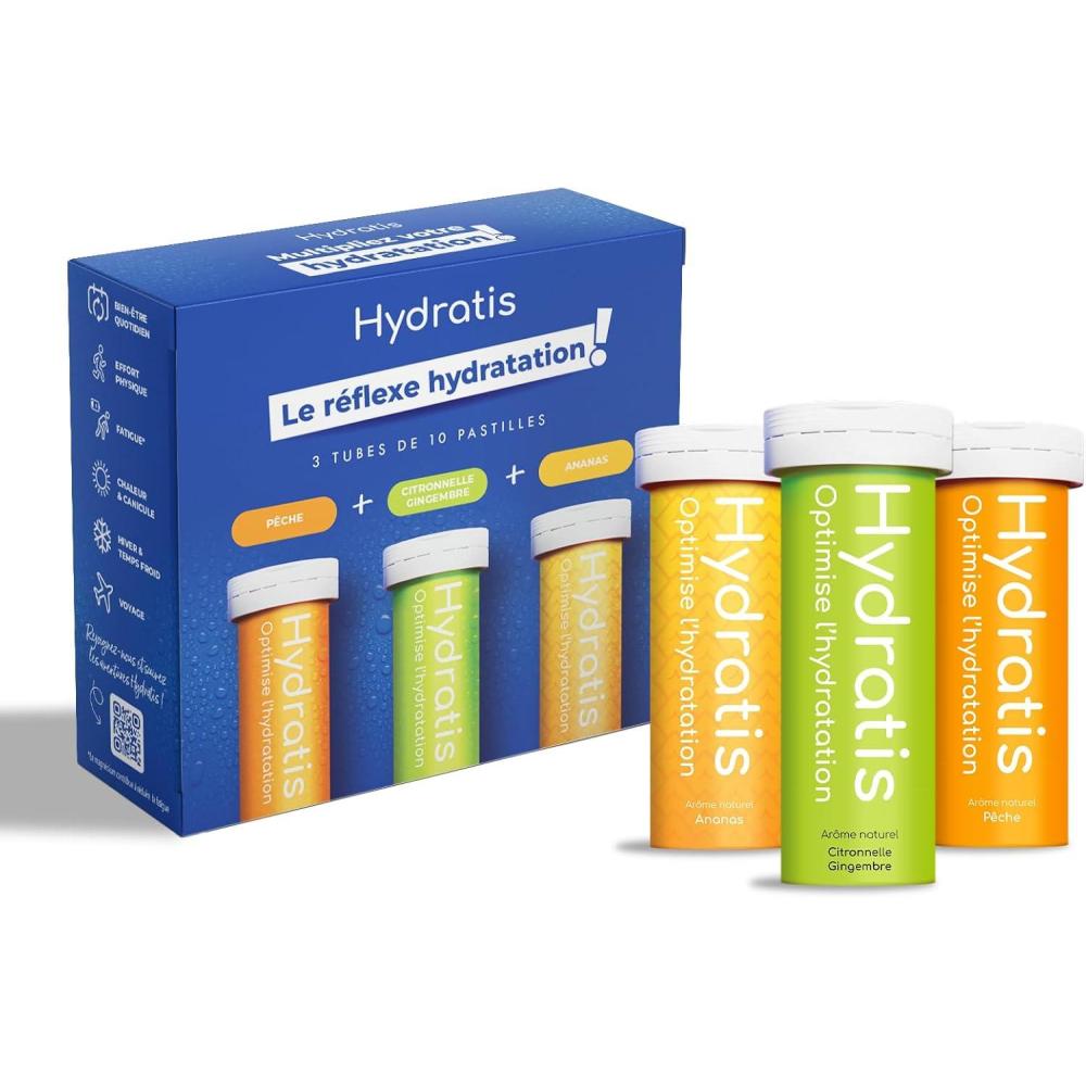 imageHYDRATIS  Pastilles Hydratation Electrolytes  Mix Fruits des Bois  Pche  CitronSureau  Amliore lHydratation et Favorise lnergie  Sport Rcupration  3 tubes 60 PastillesMini Pack Dcouverte