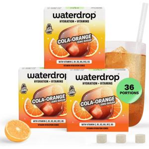 waterdrop® Coffret Citrons Givrés – 36 Cubes de Boisson pour Eau Aromatisée, Citron Vert Sans Sucre, Pastilles Aromatisées pour l’Eau, Alternative aux Boissons Gazeuses, Enrichies en Vitamines C et B(Cola x Orange)