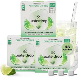 waterdrop® Coffret Citrons Givrés – 36 Cubes de Boisson pour Eau Aromatisée, Citron Vert Sans Sucre, Pastilles Aromatisées pour l’Eau, Alternative aux Boissons Gazeuses, Enrichies en Vitamines C et B(3x FROSTED LIME)