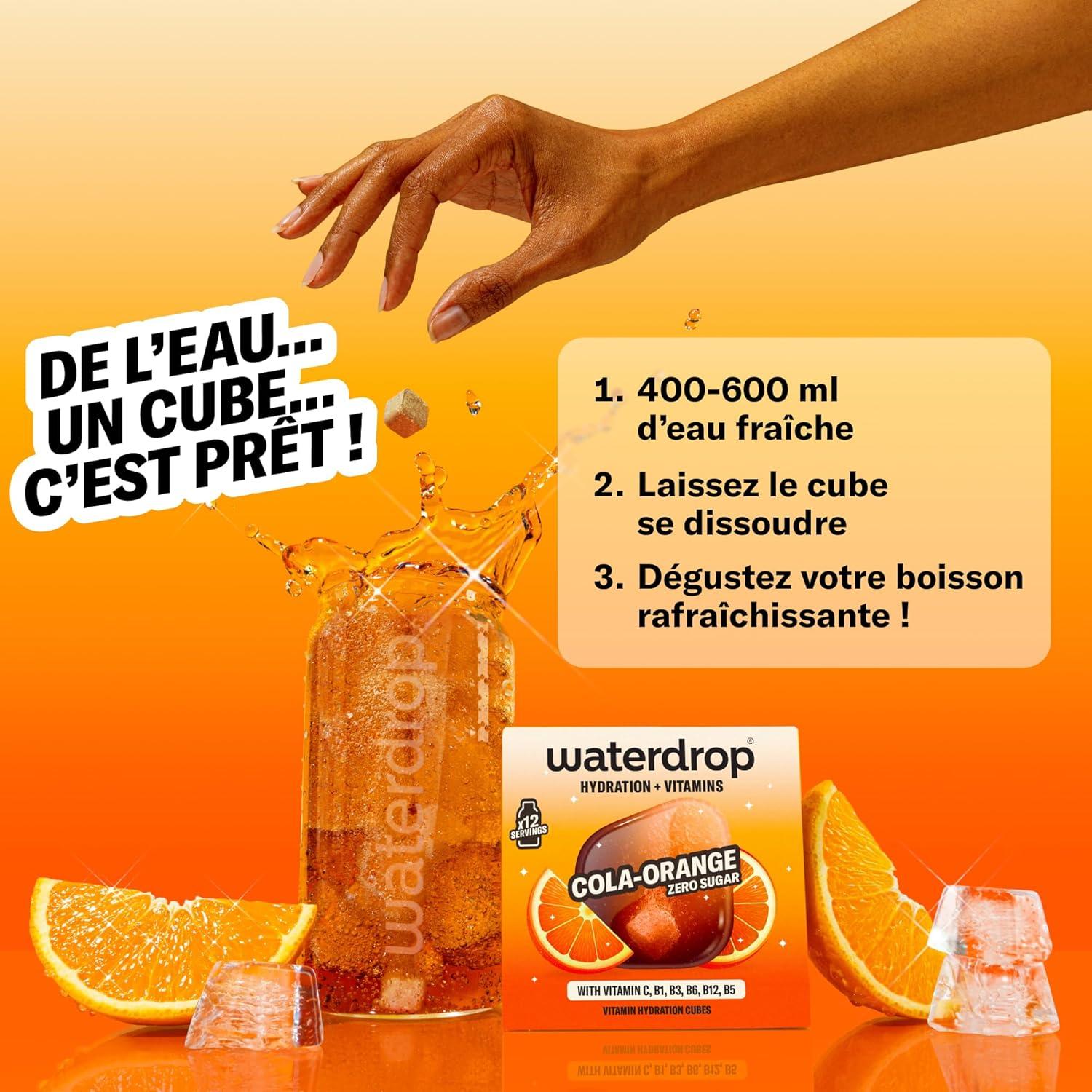 imagewaterdrop Coffret Citrons Givrs 36 Cubes de Boisson pour Eau Aromatise Citron Vert Sans Sucre Pastilles Aromatises pour lEau Alternative aux Boissons Gazeuses Enrichies en Vitamines C et BCola x Orange
