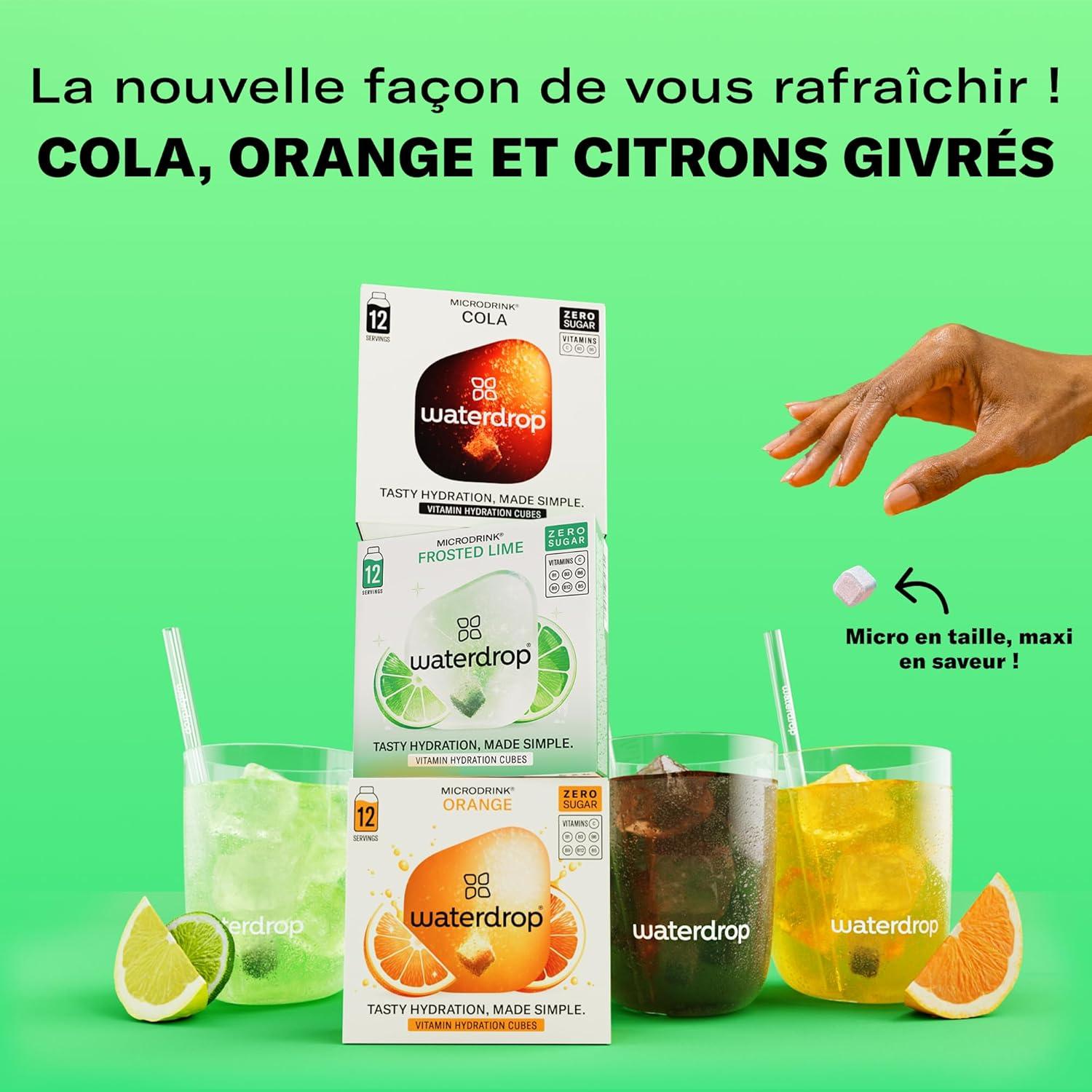 imagewaterdrop Coffret Citrons Givrs 36 Cubes de Boisson pour Eau Aromatise Citron Vert Sans Sucre Pastilles Aromatises pour lEau Alternative aux Boissons Gazeuses Enrichies en Vitamines C et BCoffret Soda