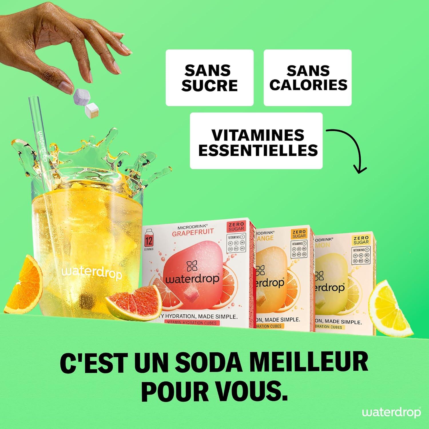 imagewaterdrop Coffret Citrons Givrs 36 Cubes de Boisson pour Eau Aromatise Citron Vert Sans Sucre Pastilles Aromatises pour lEau Alternative aux Boissons Gazeuses Enrichies en Vitamines C et BLimonade