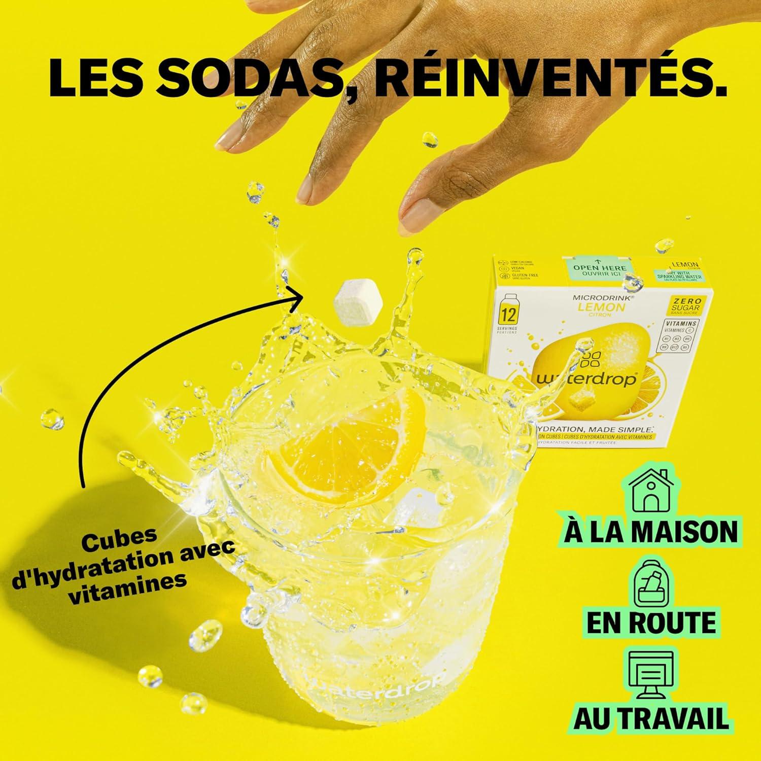 imagewaterdrop Coffret Citrons Givrs 36 Cubes de Boisson pour Eau Aromatise Citron Vert Sans Sucre Pastilles Aromatises pour lEau Alternative aux Boissons Gazeuses Enrichies en Vitamines C et BLimonade