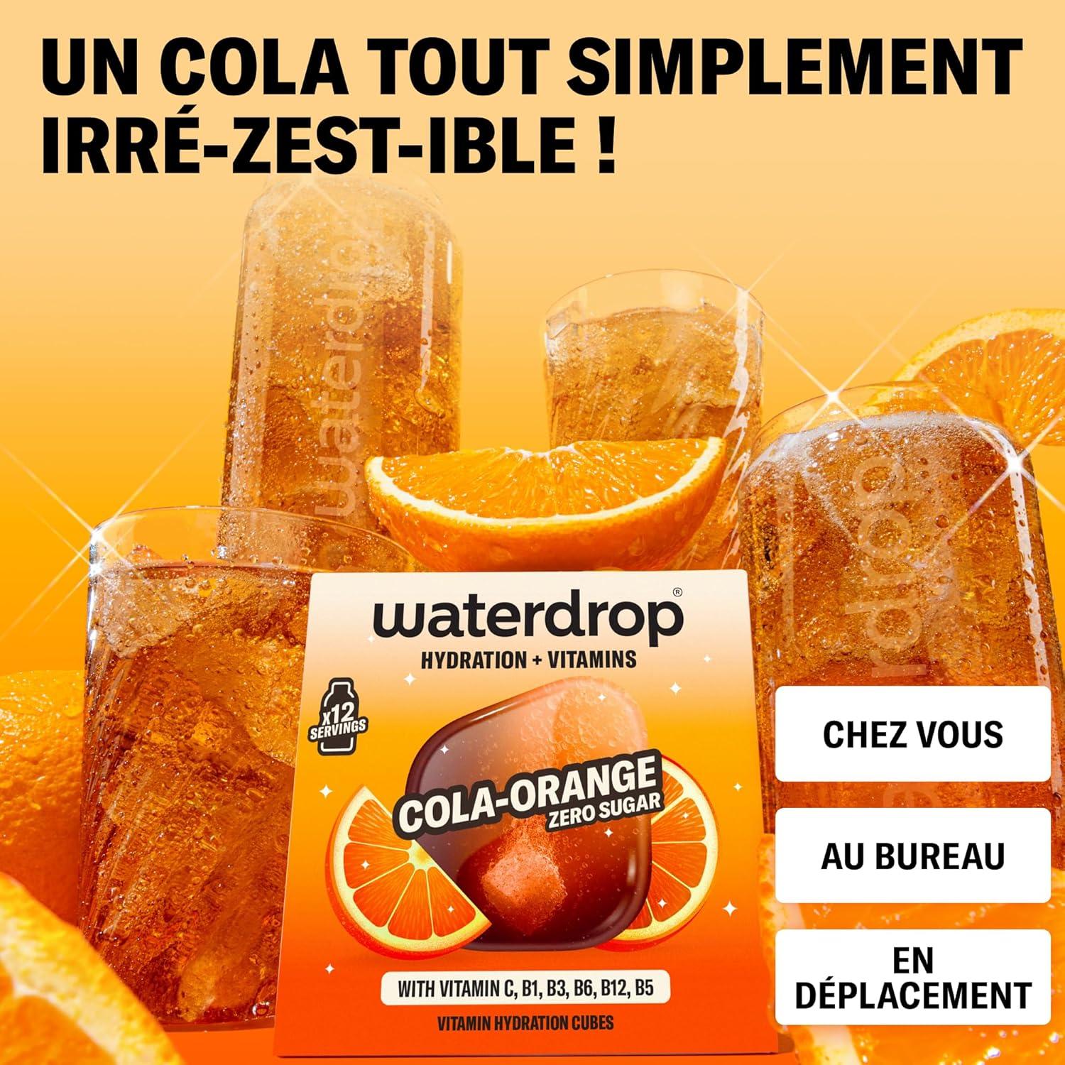 imagewaterdrop Coffret Citrons Givrs 36 Cubes de Boisson pour Eau Aromatise Citron Vert Sans Sucre Pastilles Aromatises pour lEau Alternative aux Boissons Gazeuses Enrichies en Vitamines C et BCola x Orange