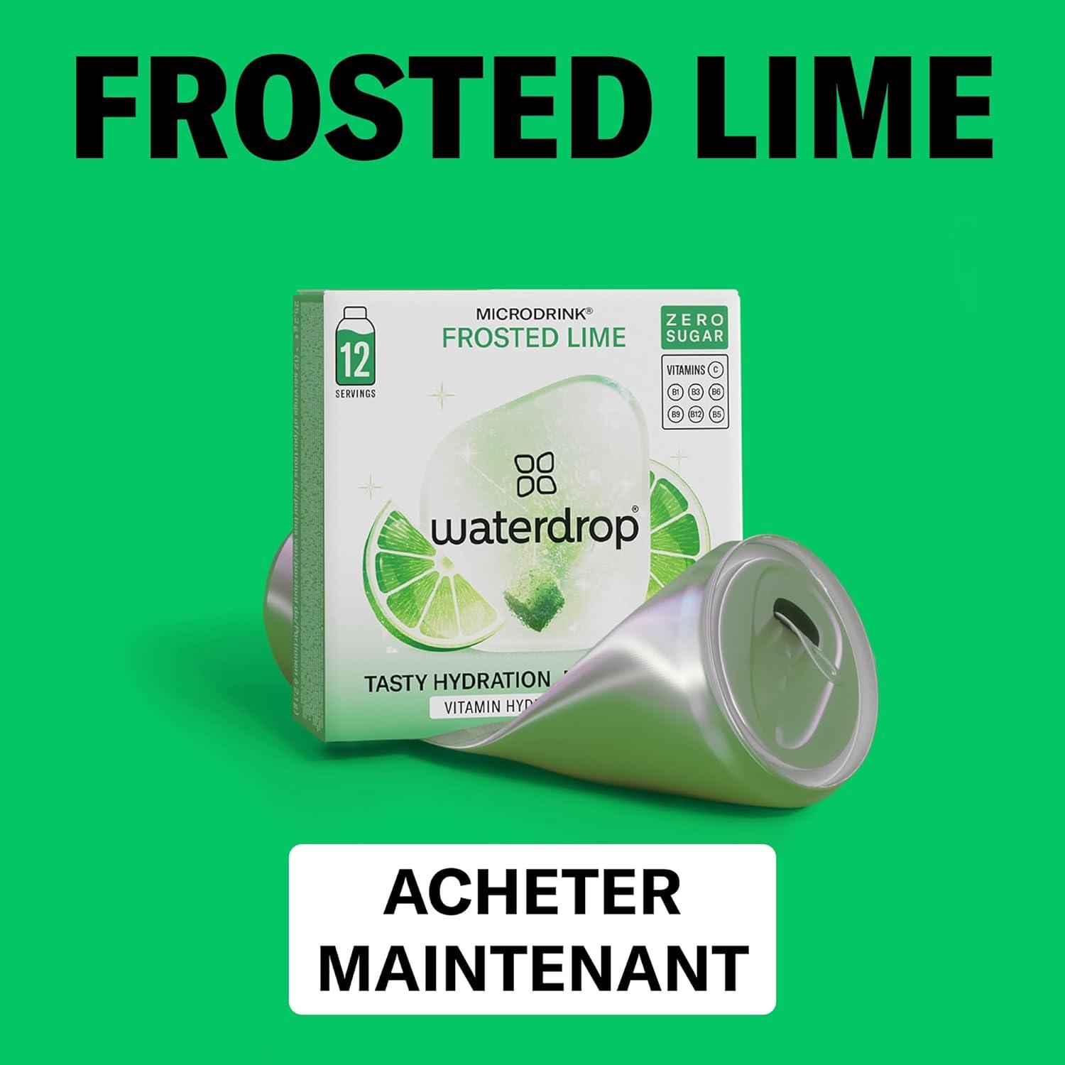 imagewaterdrop Coffret Citrons Givrs 36 Cubes de Boisson pour Eau Aromatise Citron Vert Sans Sucre Pastilles Aromatises pour lEau Alternative aux Boissons Gazeuses Enrichies en Vitamines C et B3x FROSTED LIME