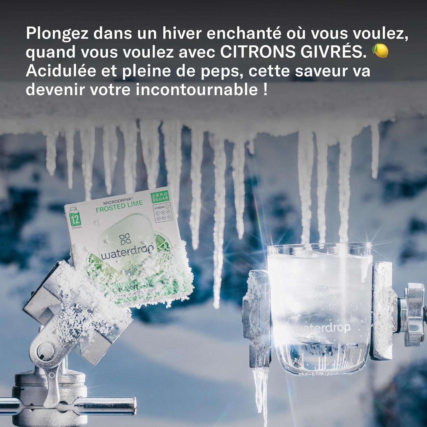 imagewaterdrop Coffret Citrons Givrs 36 Cubes de Boisson pour Eau Aromatise Citron Vert Sans Sucre Pastilles Aromatises pour lEau Alternative aux Boissons Gazeuses Enrichies en Vitamines C et B3x FROSTED LIME