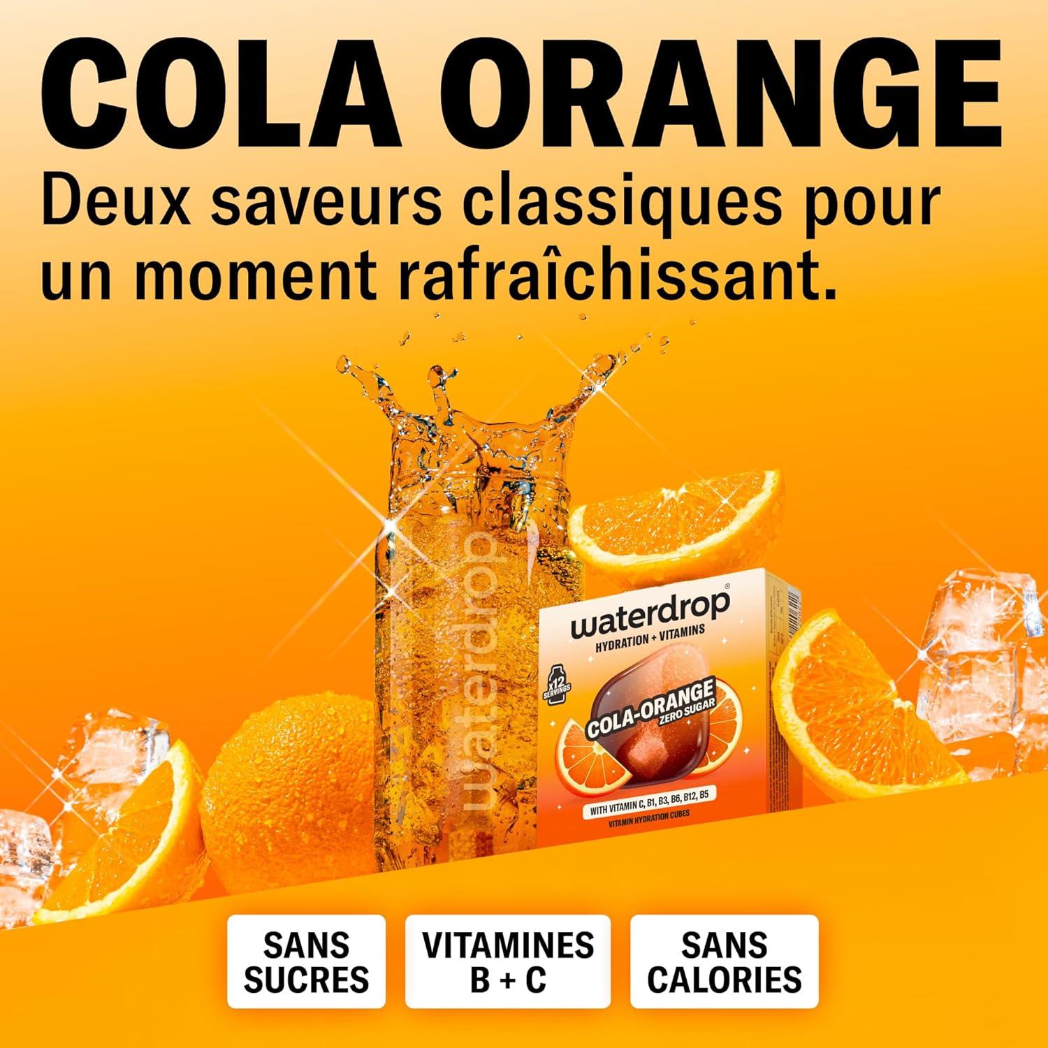 imagewaterdrop Coffret Citrons Givrs 36 Cubes de Boisson pour Eau Aromatise Citron Vert Sans Sucre Pastilles Aromatises pour lEau Alternative aux Boissons Gazeuses Enrichies en Vitamines C et BCola x Orange